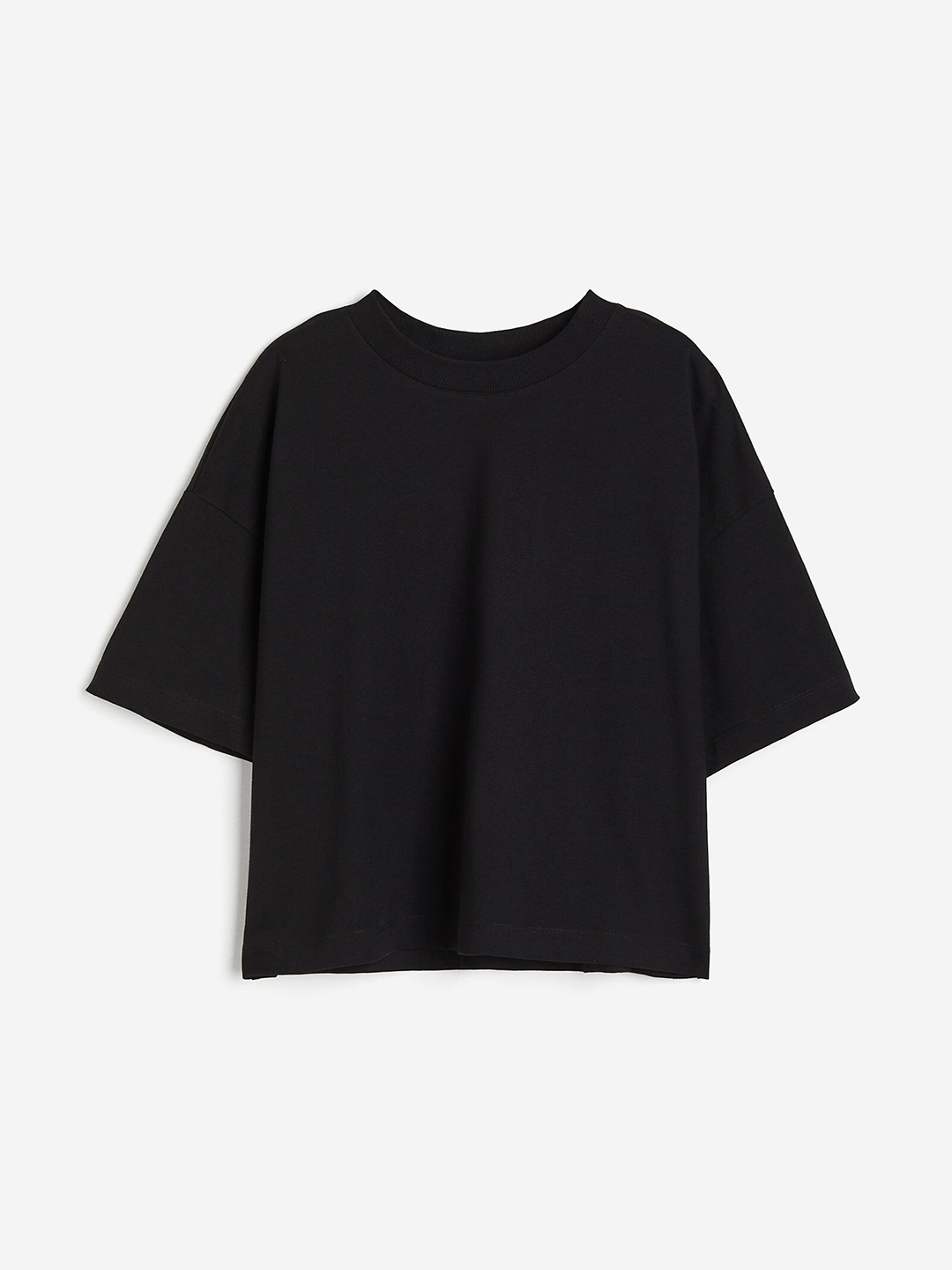 

H&M Women Boxy-Style Cotton T-shirt, Black