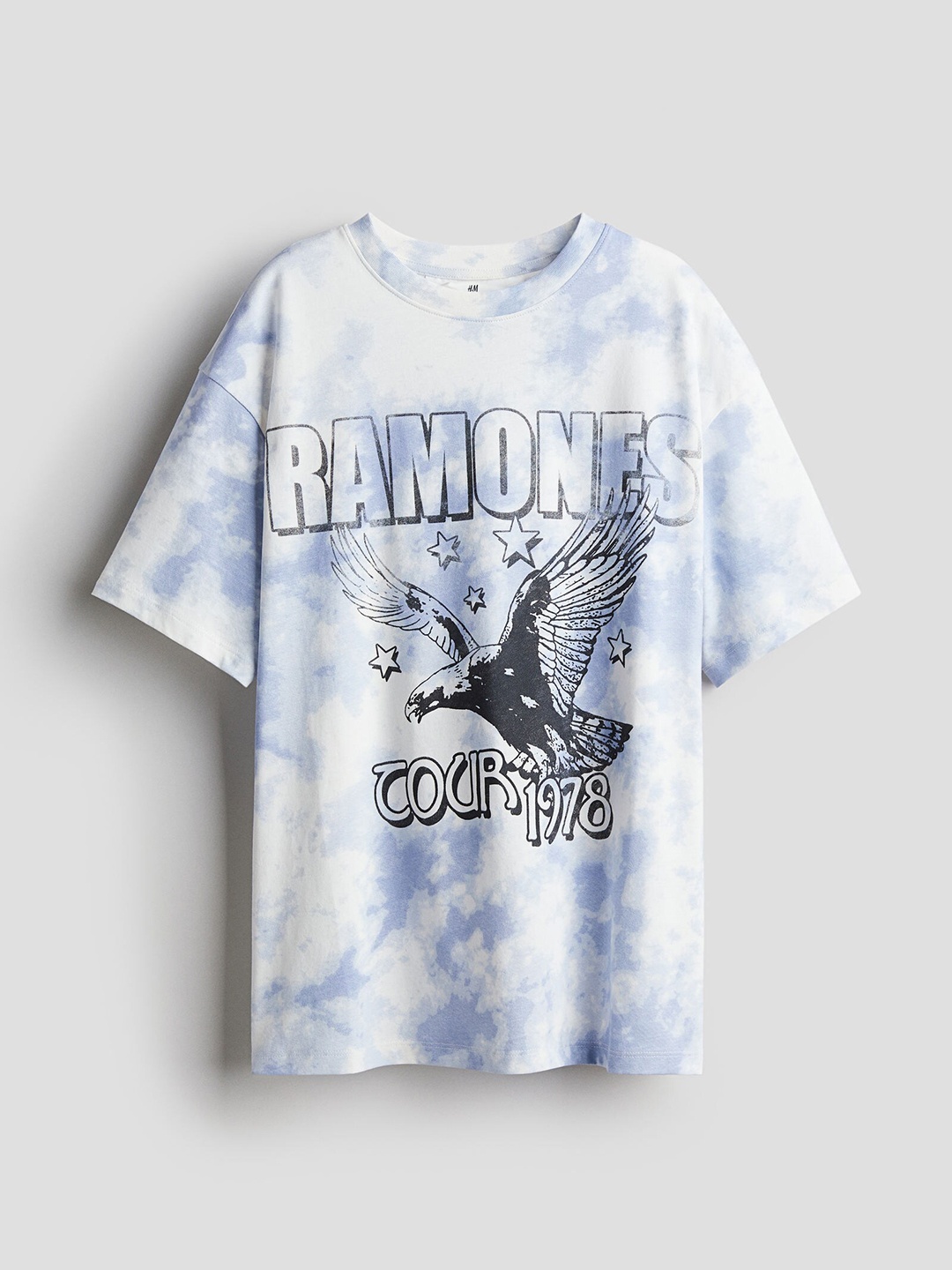 

H&M Girls Pure Cotton Oversized Printed T-Shirt, Blue