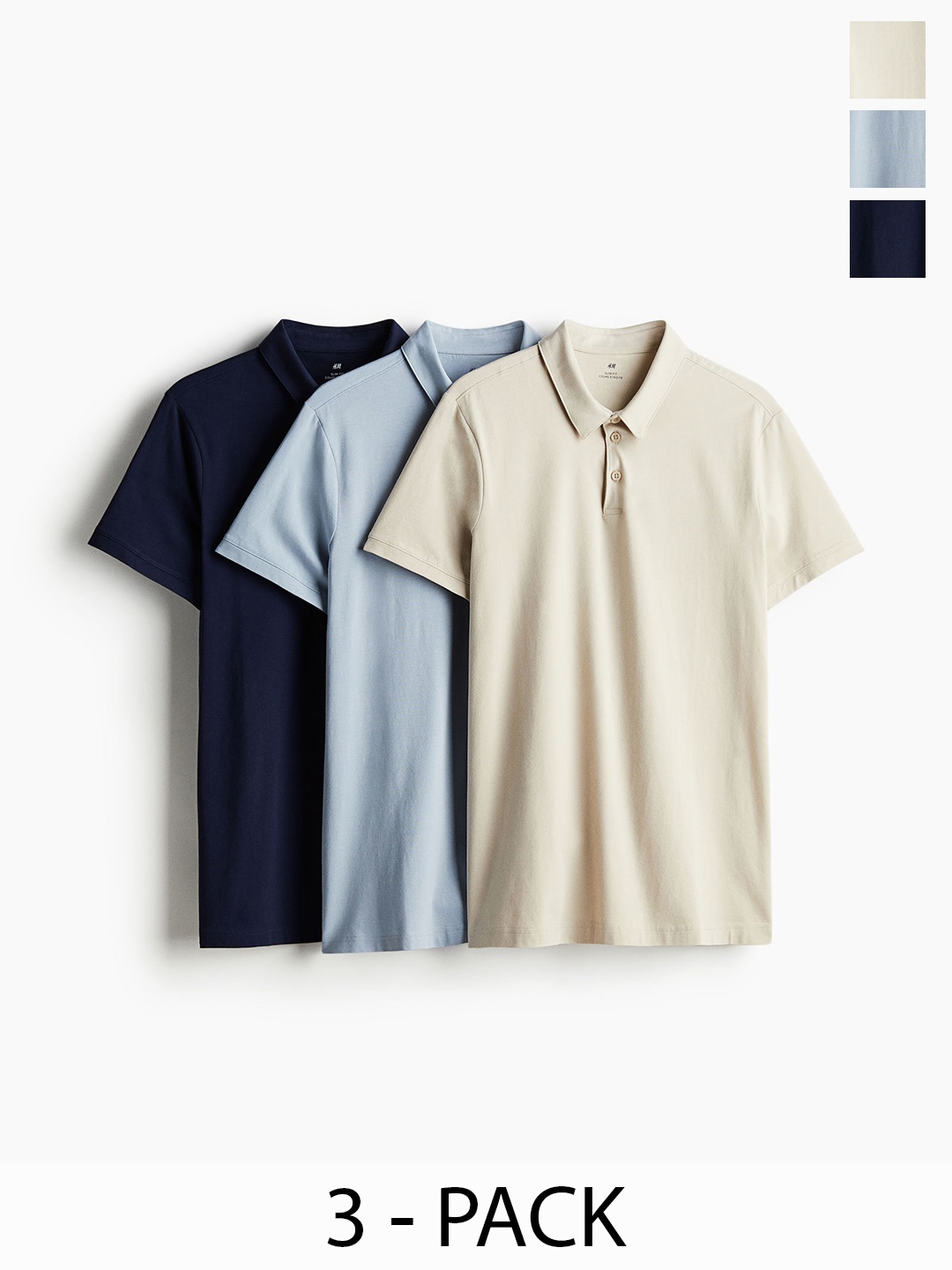 

H&M Men 3-Pack Slim Fit Polo Shirts, Navy blue