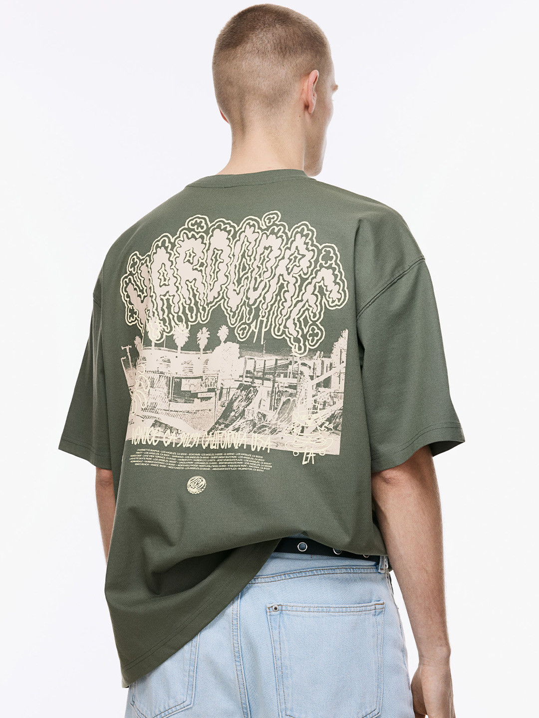 

H&M Pure Cotton Oversized Fit Printed T-shirt, Green