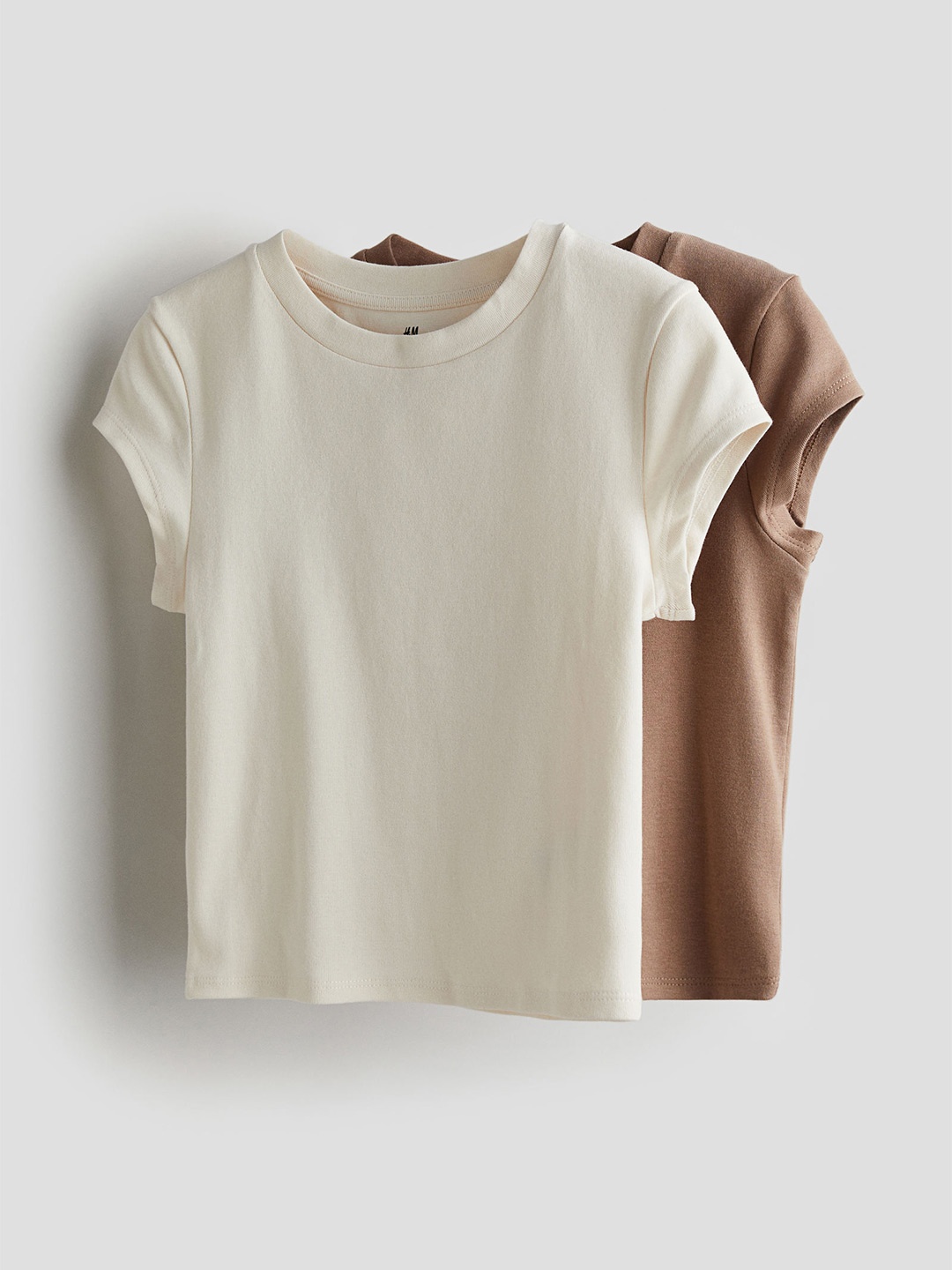 

H&M Girls 2-Pack Cotton Jersey Tops, Beige