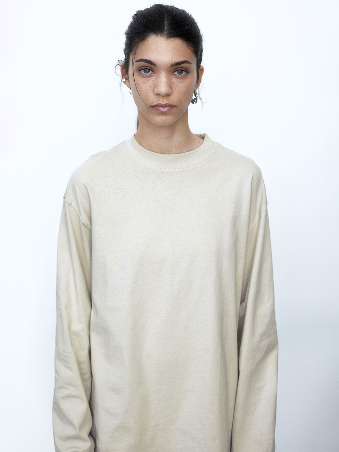 

H&M Pure Cotton Long-Sleeved Jersey Top, Beige
