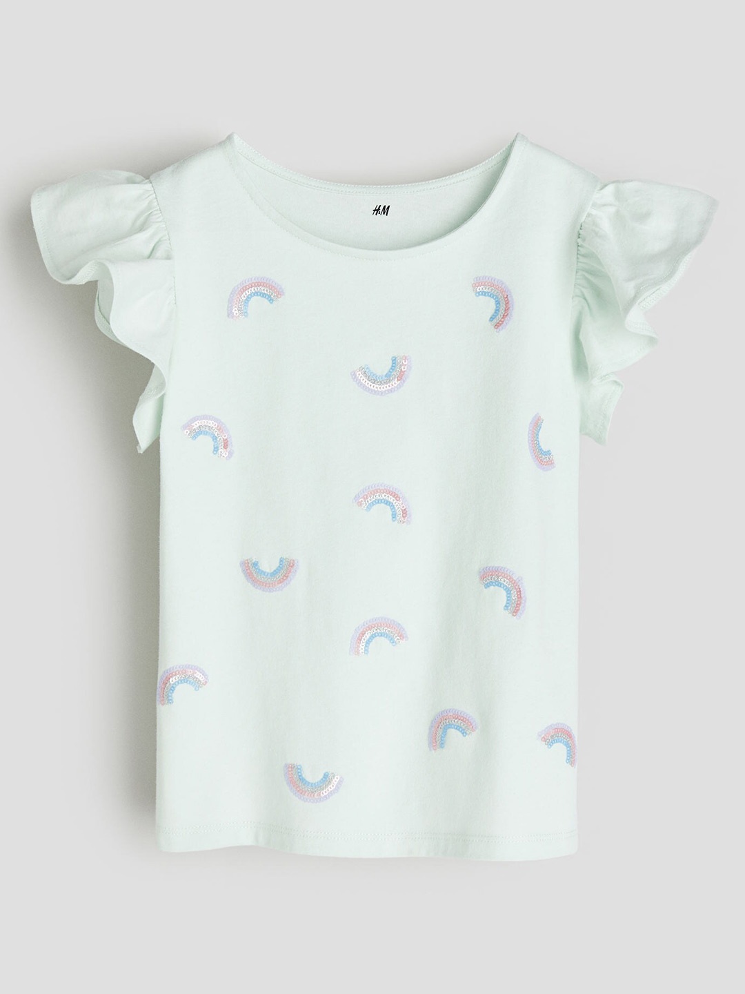 

H&M Girls Pure Cotton Flutter-Sleeved Top, Turquoise blue