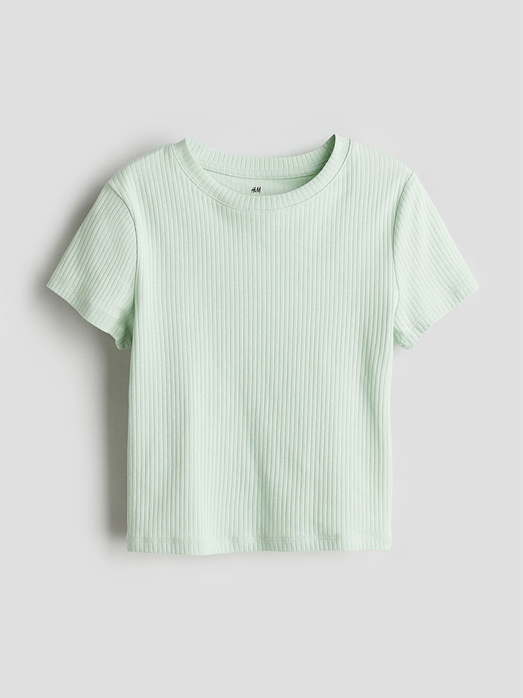 

H&M Girls Ribbed Cotton Jersey Top, Sea green