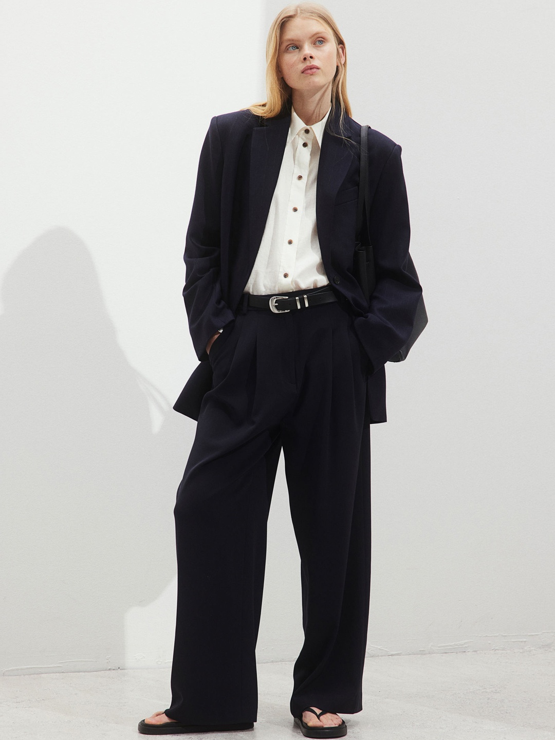 

H&M Women Wide Trousers, Navy blue
