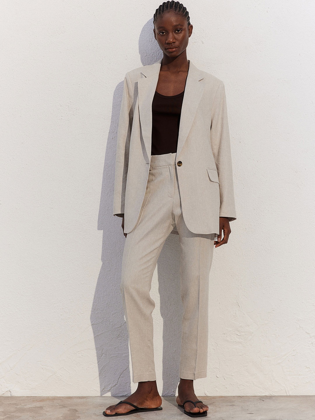 

H&M Women Linen-Blend Trousers, Beige
