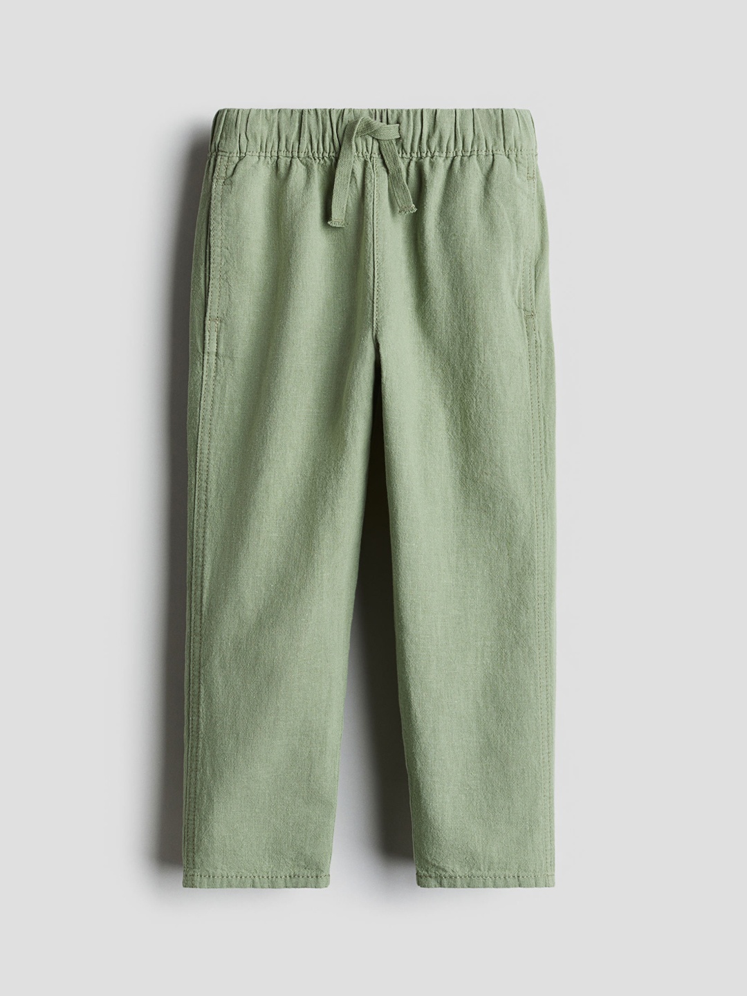 

H&M Boys Linen-Blend Pull-On Trousers, Green