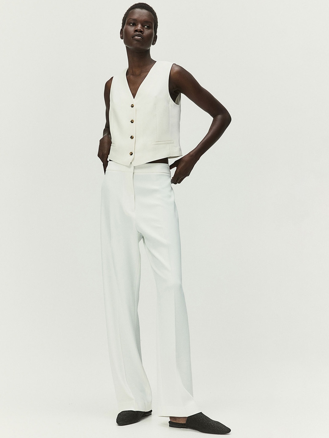 

H&M Women Wide Trousers, White