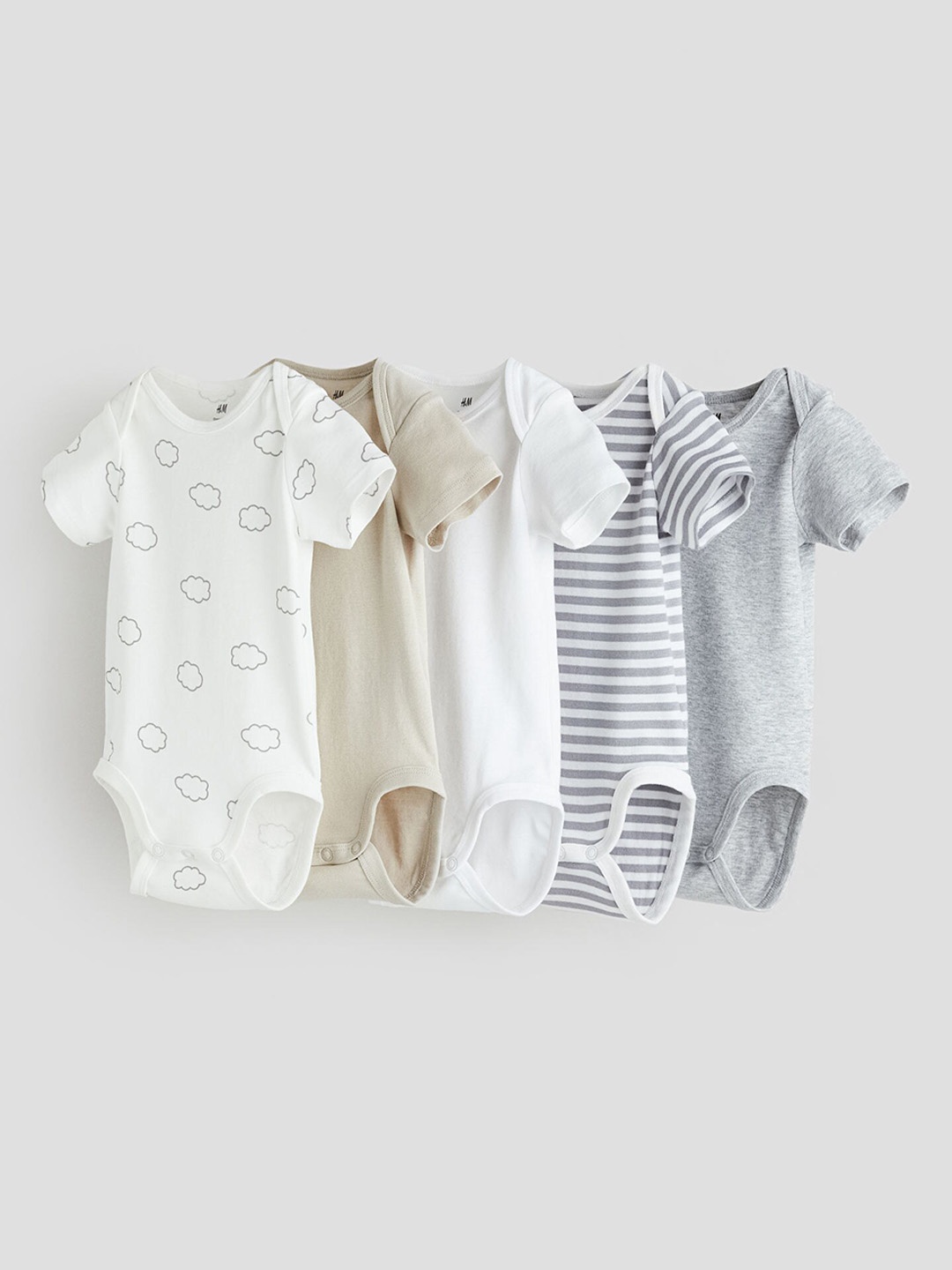 

H&M Boys 5-Pack Cotton Bodysuits, Grey