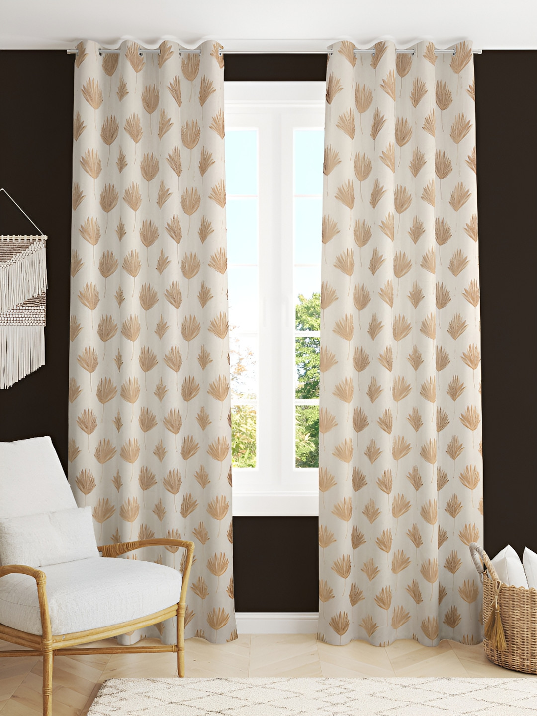 

Kraftiq Homes Desert Gold-Toned & White 2 Pieces Embroidered Room Darkening Door Curtains