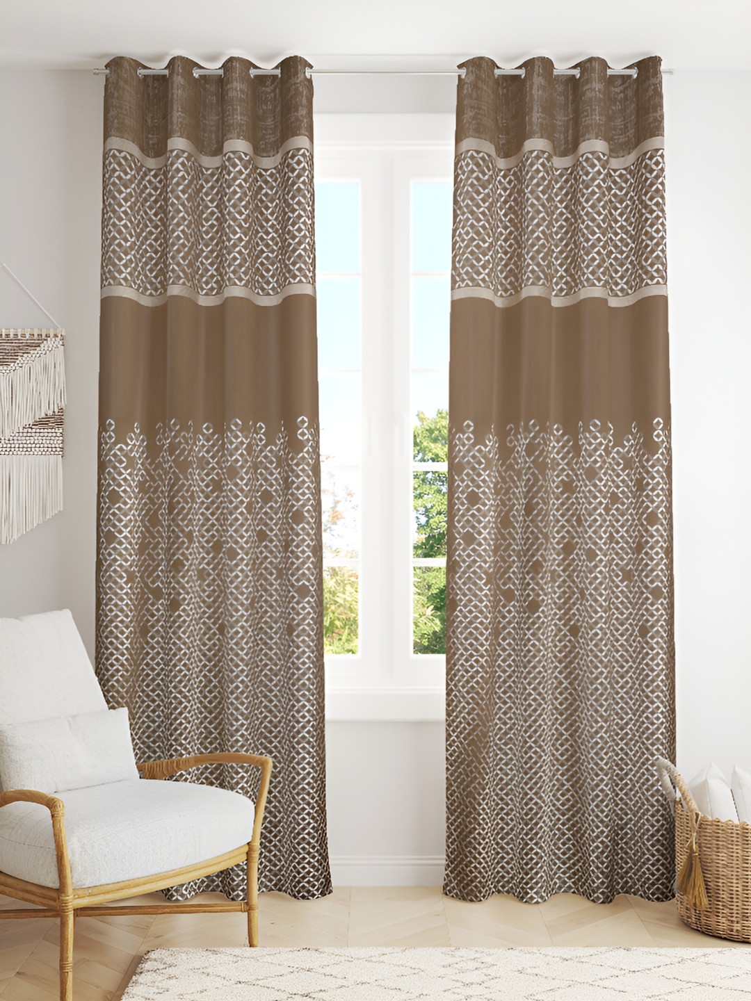

Kraftiq Homes Brown & White 2 Pieces Room Darkening Window Curtain