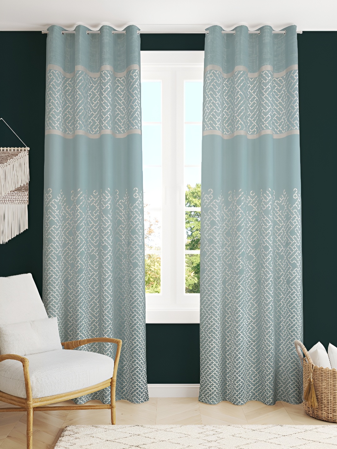 

Kraftiq Homes Blue & White 2 Pieces Room Darkening Window Curtain