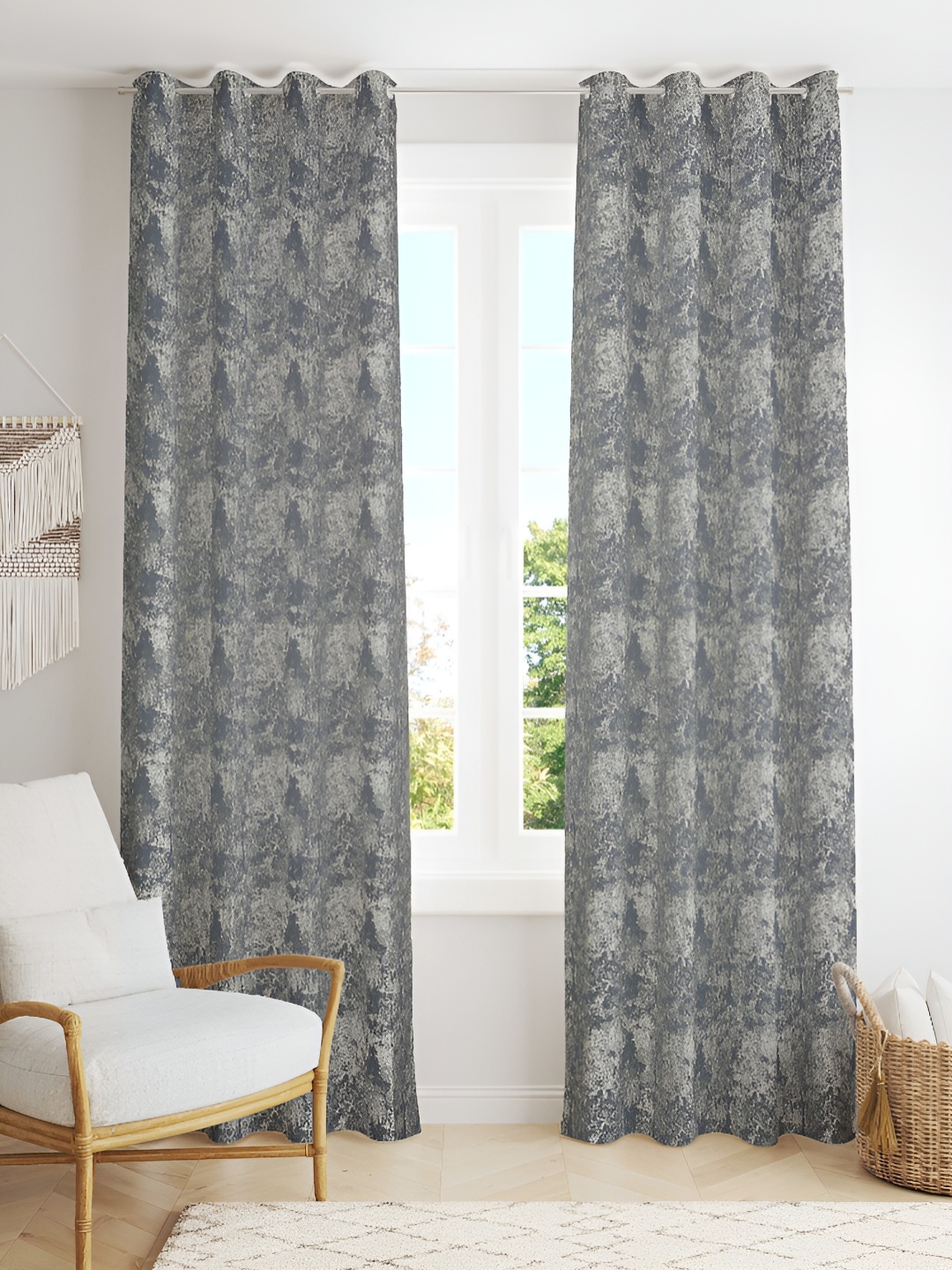 

Kraftiq Homes Grey & White 2 Pieces Abstract Velvet Room Darkening Door Curtains