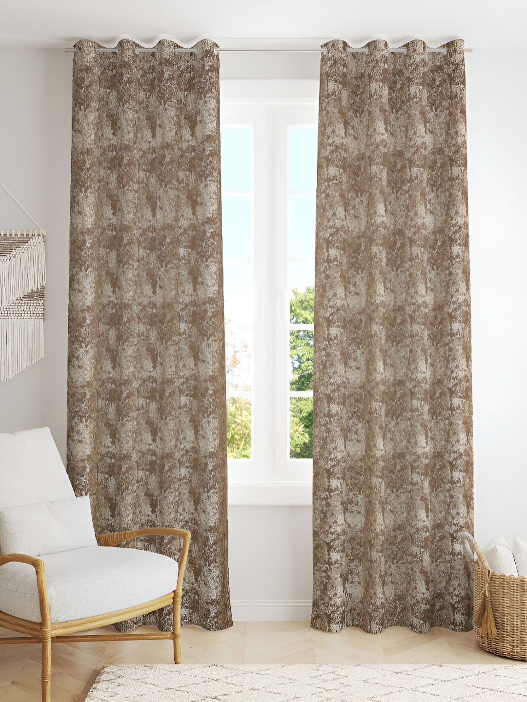 

Kraftiq Homes Brown & White 2 Pieces Abstract Velvet Room Darkening Door Curtains