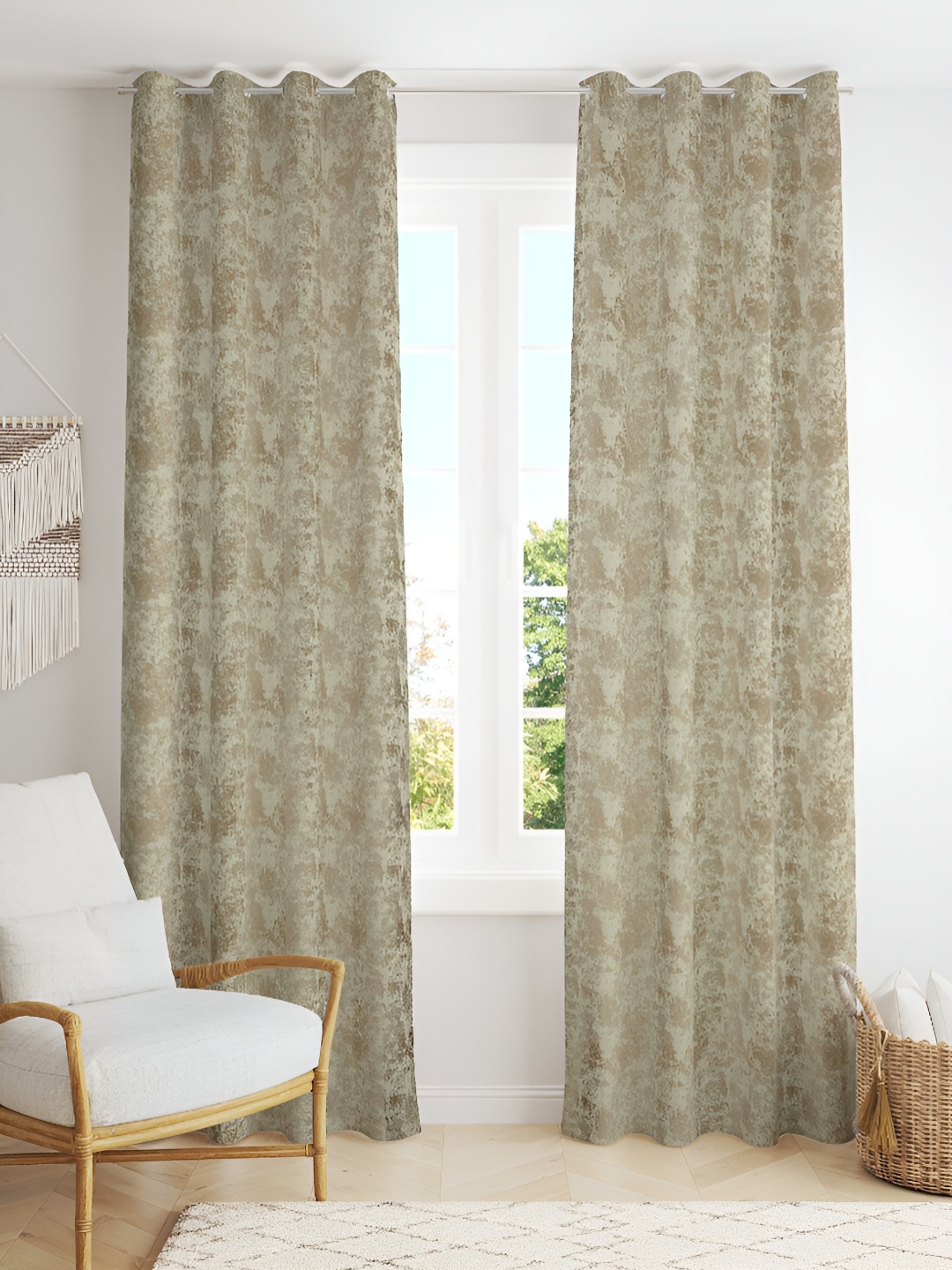 

Kraftiq Homes Cream-Coloured & White 2 Pieces Embroidered Room Darkening Window Curtain