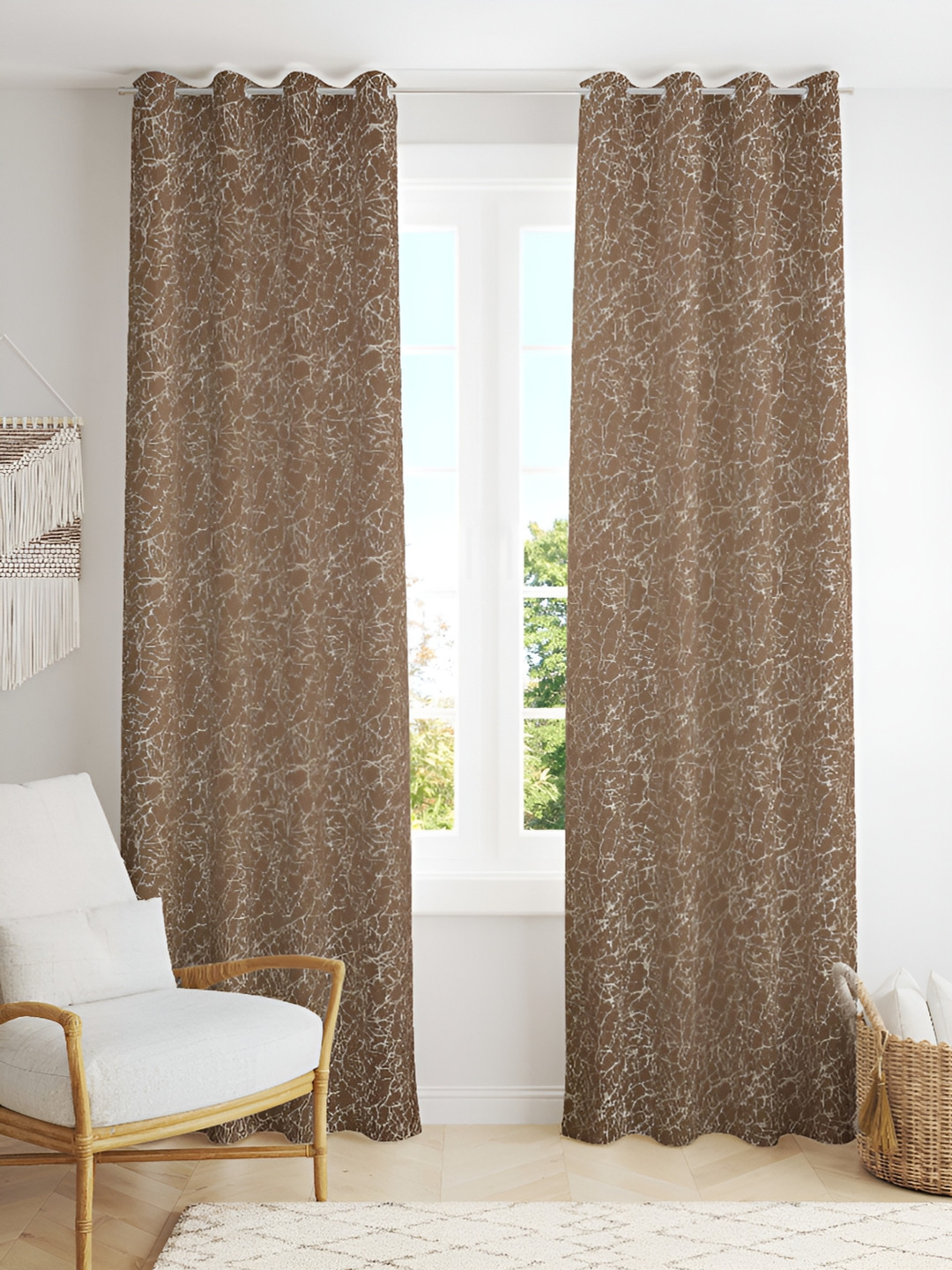 

Kraftiq Homes Brown & White 2 Pcs Abstract Room Darkening Window Curtain