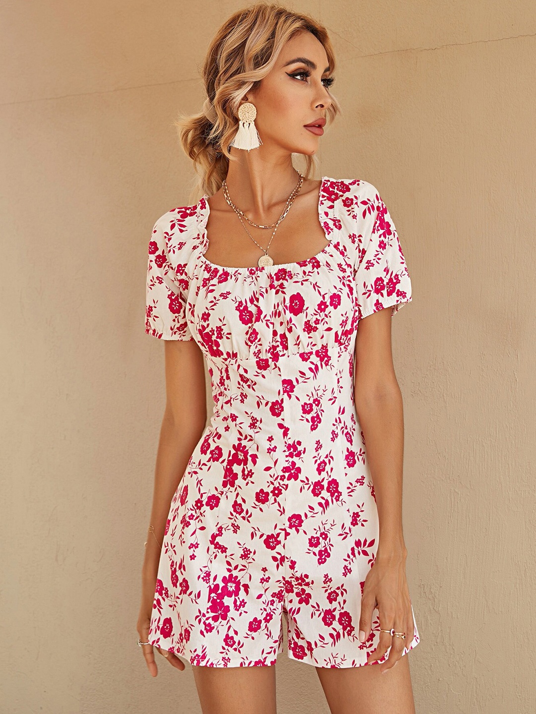 

StyleCast White Printed Cotton Playsuit