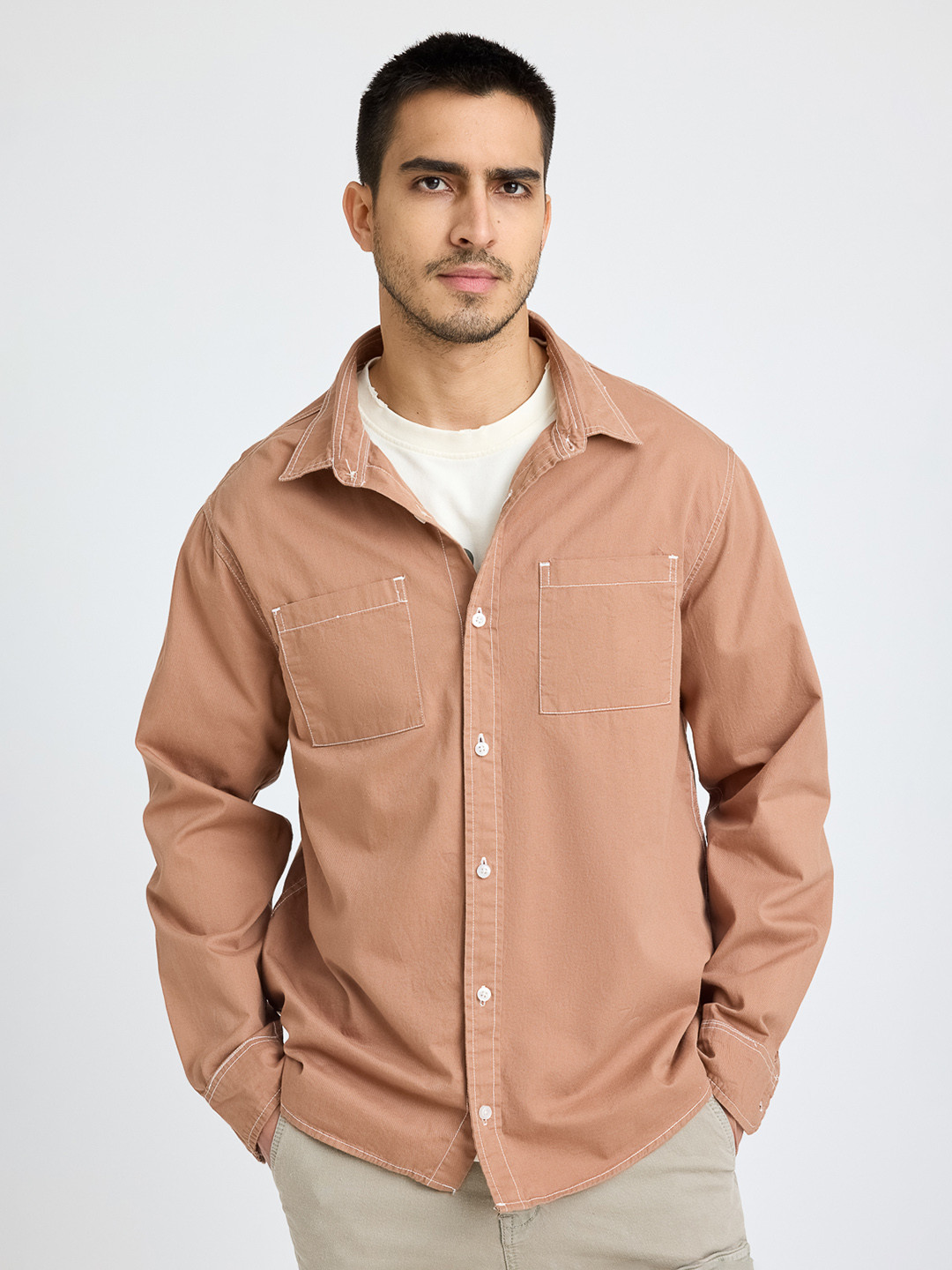 

FREAKINS Brown Long Sleeves Pure Cotton Casual Shirt