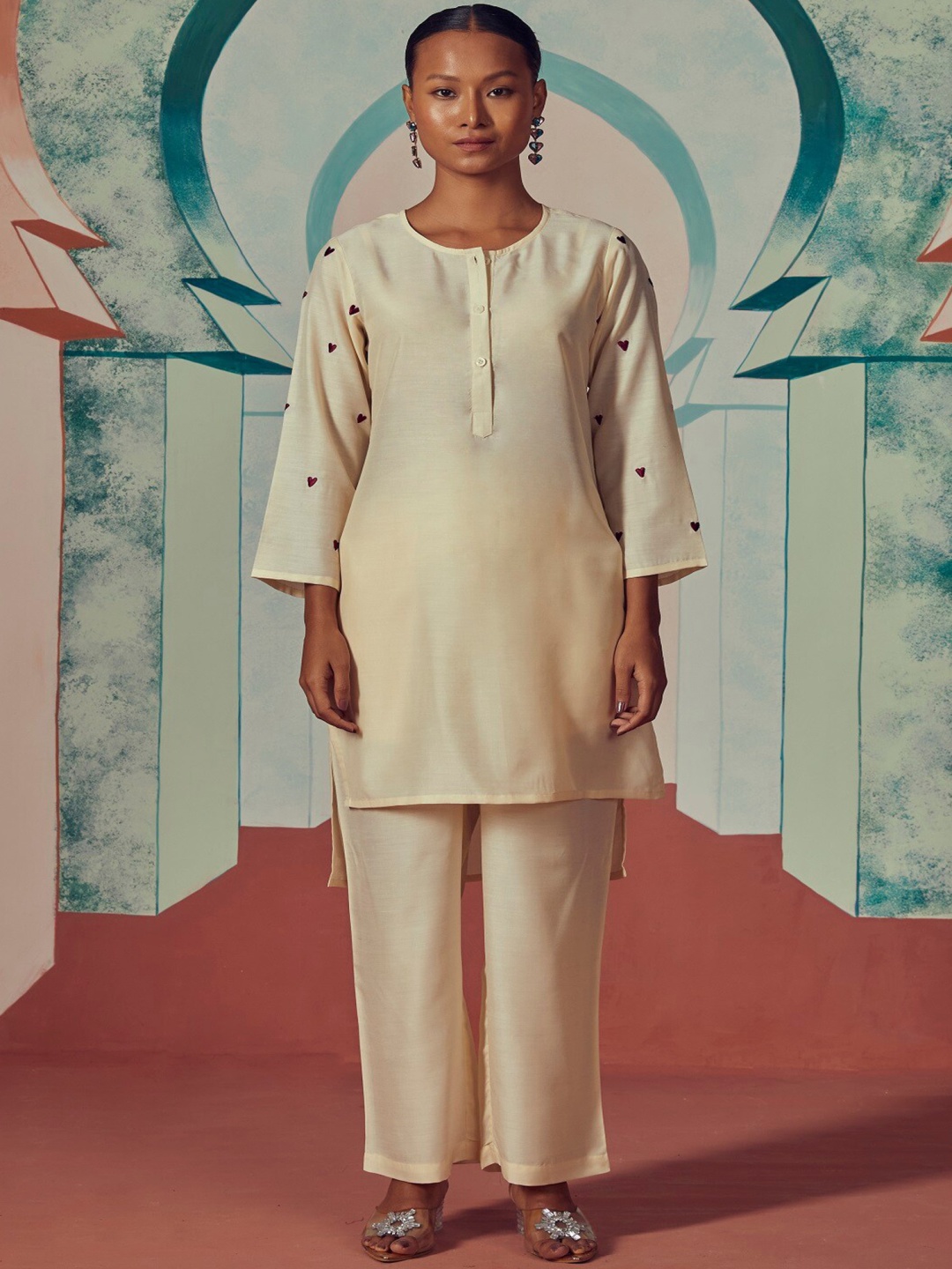 

Stylefables Embroidered Tunic With Trousers, Cream