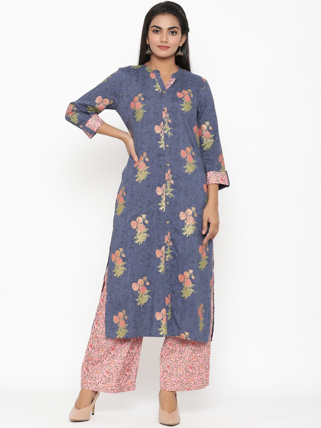 

all about you Women Floral Printed Regular Kurta with Palazzos, Blue