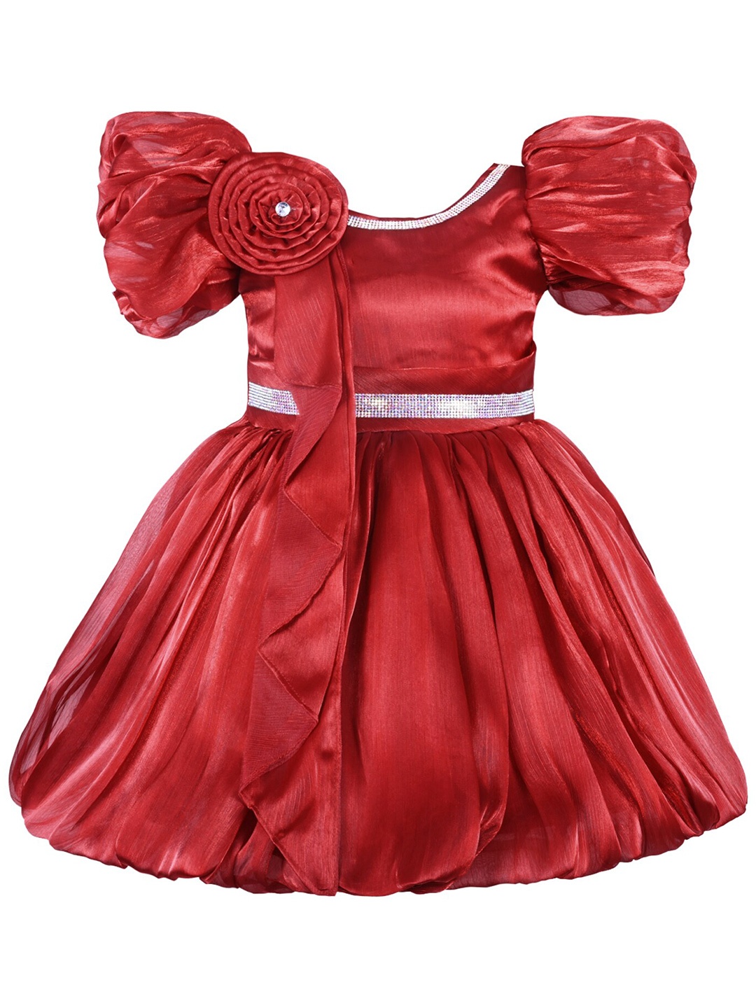 

Wish Karo Infant Girls Embellished Puff Sleeve Lace Fit & Flare Dress, Red