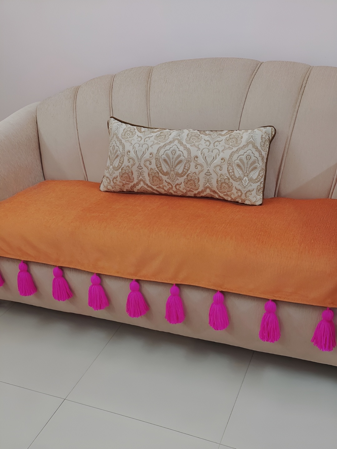 

THROWPILLOW Orange & Pink Anti Slip Tassels Sofa Cover