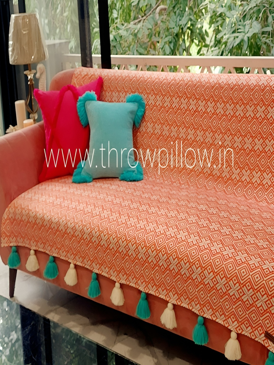 

THROWPILLOW Orange & Blue Printed Sofa Cover