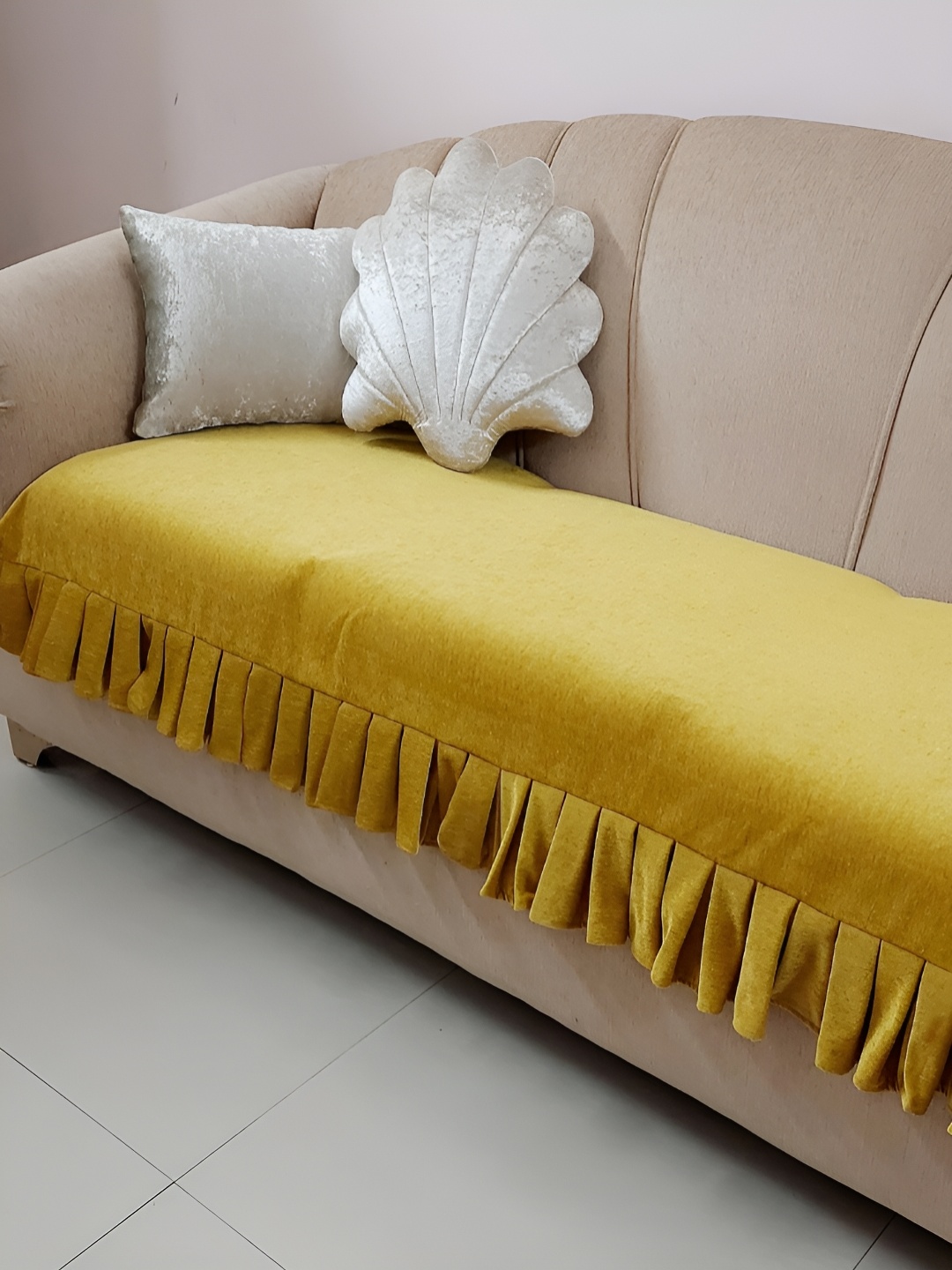 

THROWPILLOW Mustard Yellow Anti Slip Pleated Sofa Cover