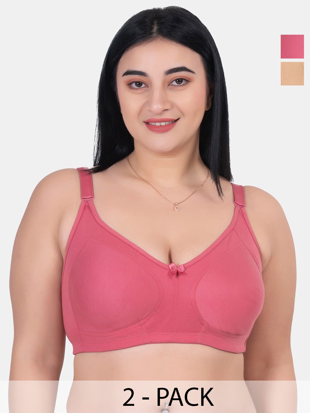 

KOMLI Pack Of 2 Full Coverage Bra, Pink