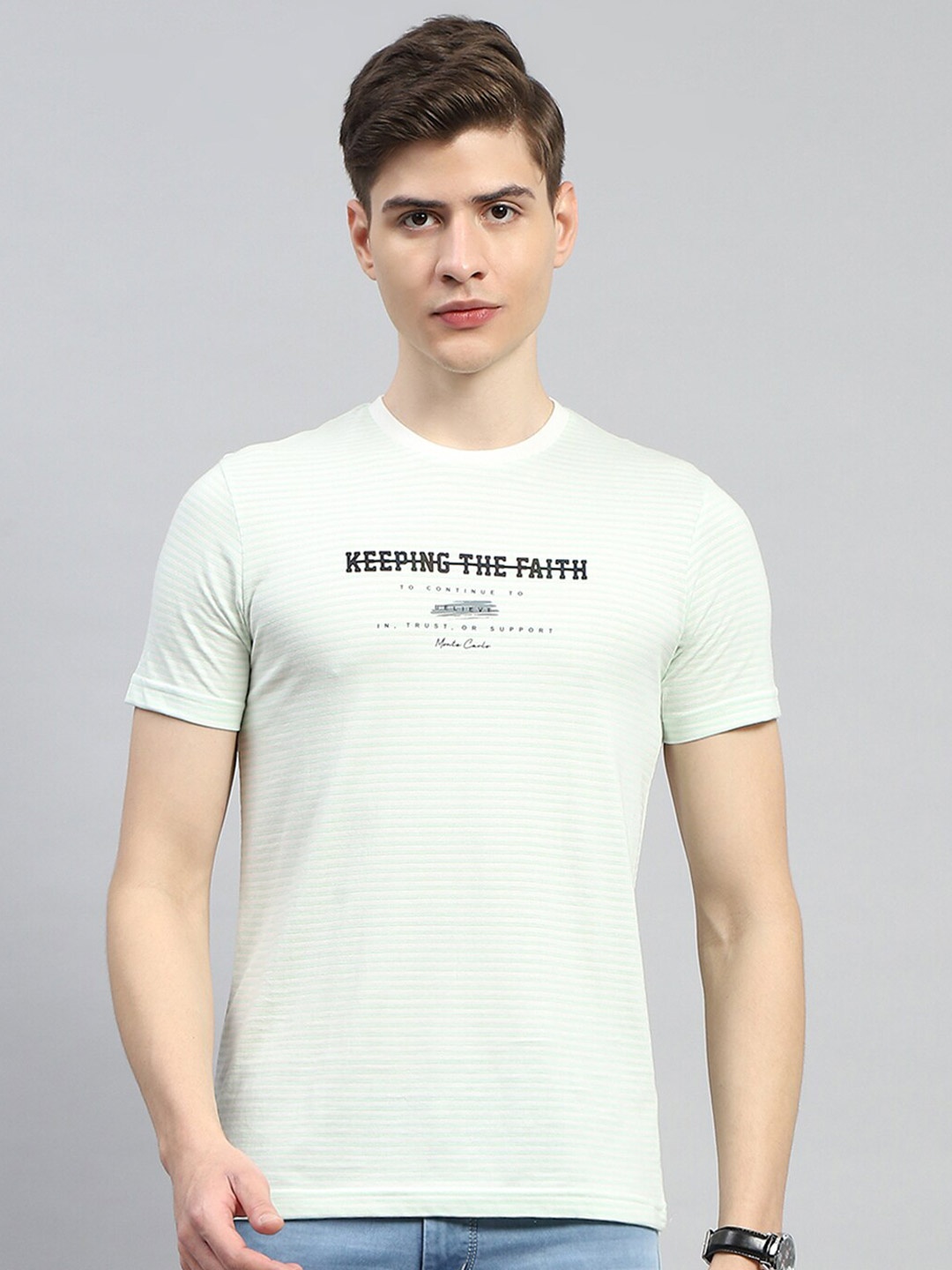 

Monte Carlo Typography Printed Round Neck T-shirt, Sea green