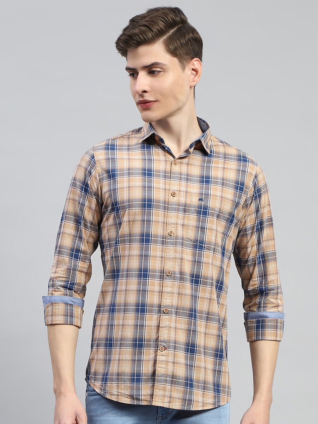 

Monte Carlo Classic Tartan Checked Pure Cotton Casual Shirt, Brown