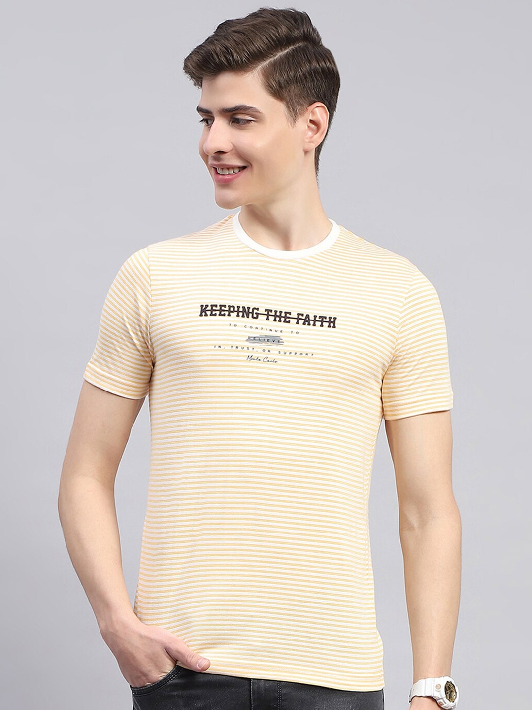 

Monte Carlo Typography Printed Casual T-shirt, Yellow