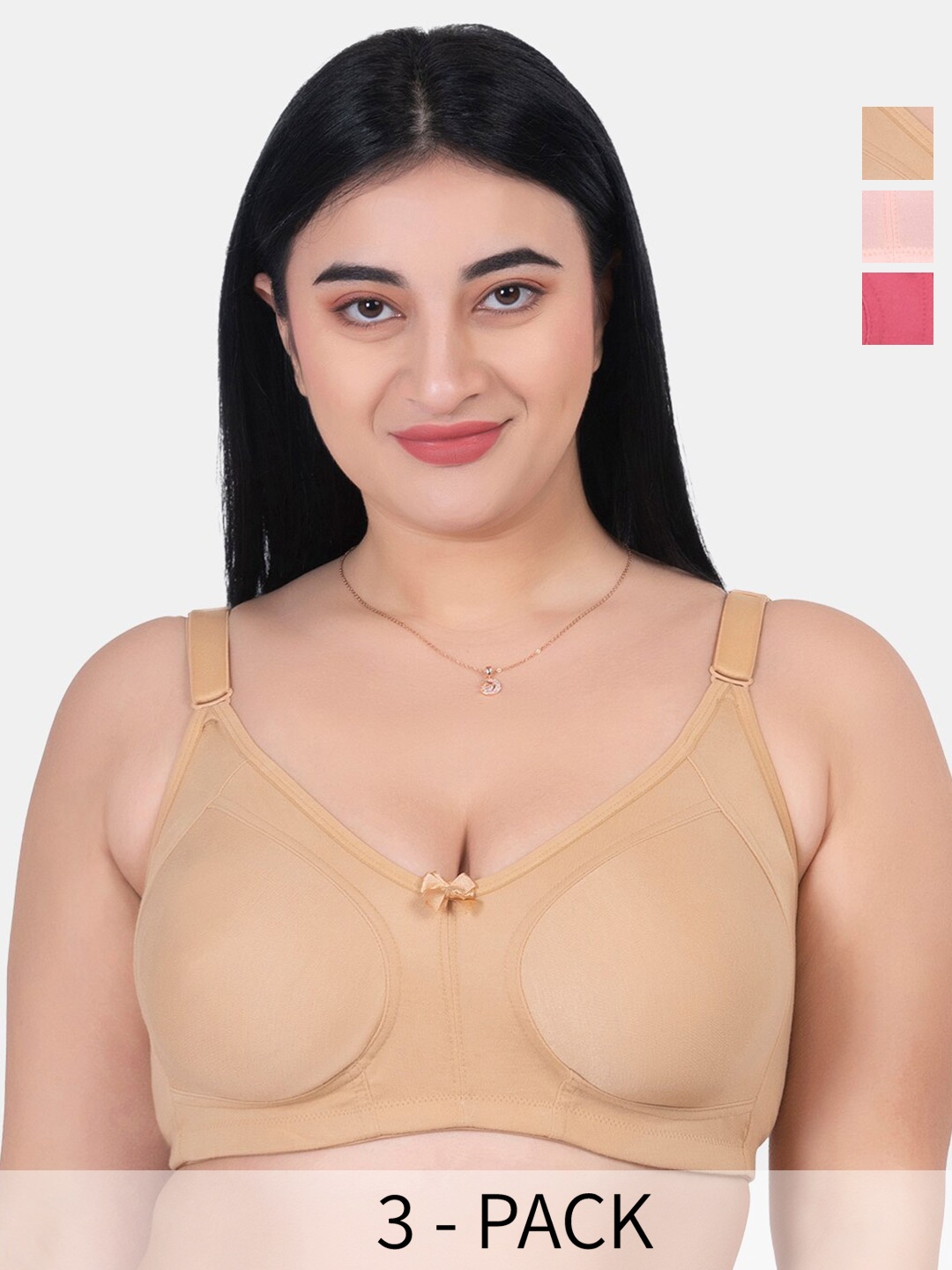 

KOMLI Pack Of 3 Full Coverage Bra, Pink