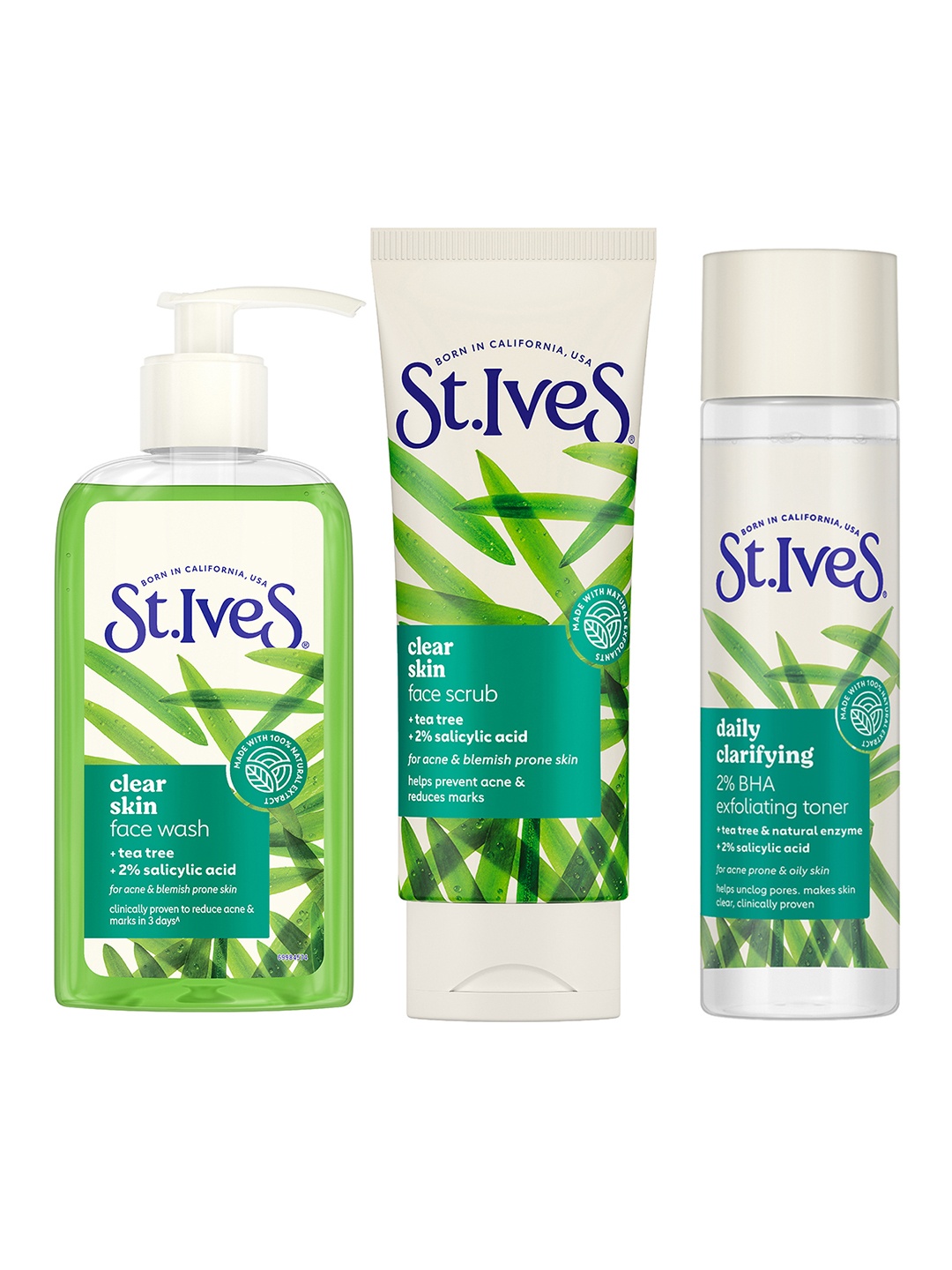 

St. Ives Set of Clear Face Wash 190 g + Face Scrub 100 g + Face Toner 150 ml, Green