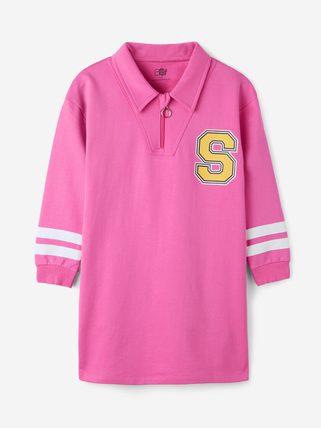 

The Souled Store Long Sleeves Shirt Collar T-shirt Dress, Pink
