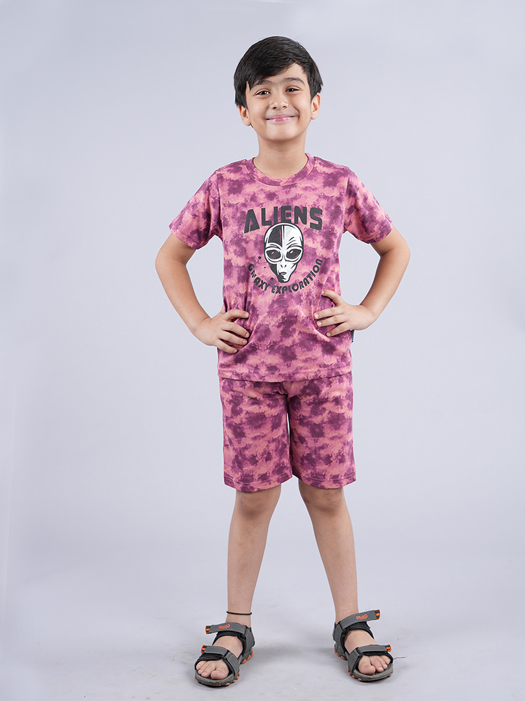 

KiddoPanti Boys Tie & Dyed Pure Cotton T-shirt with Shorts, Coral