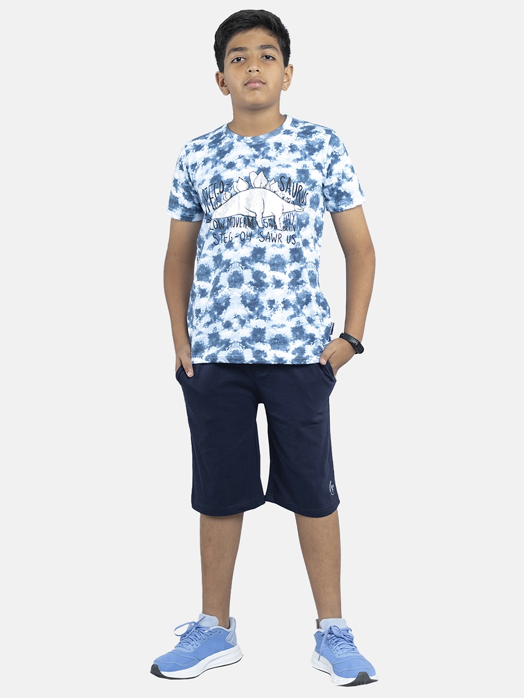 

KiddoPanti Boys Tie & Dyed Pure Cotton T-shirt with Shorts, Blue