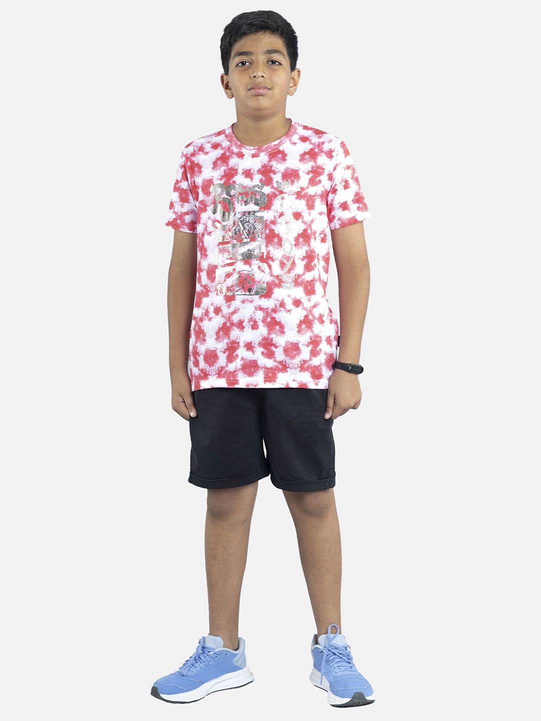 

KiddoPanti Boys Tie & Dyed Pure Cotton T-shirt with Shorts, Red