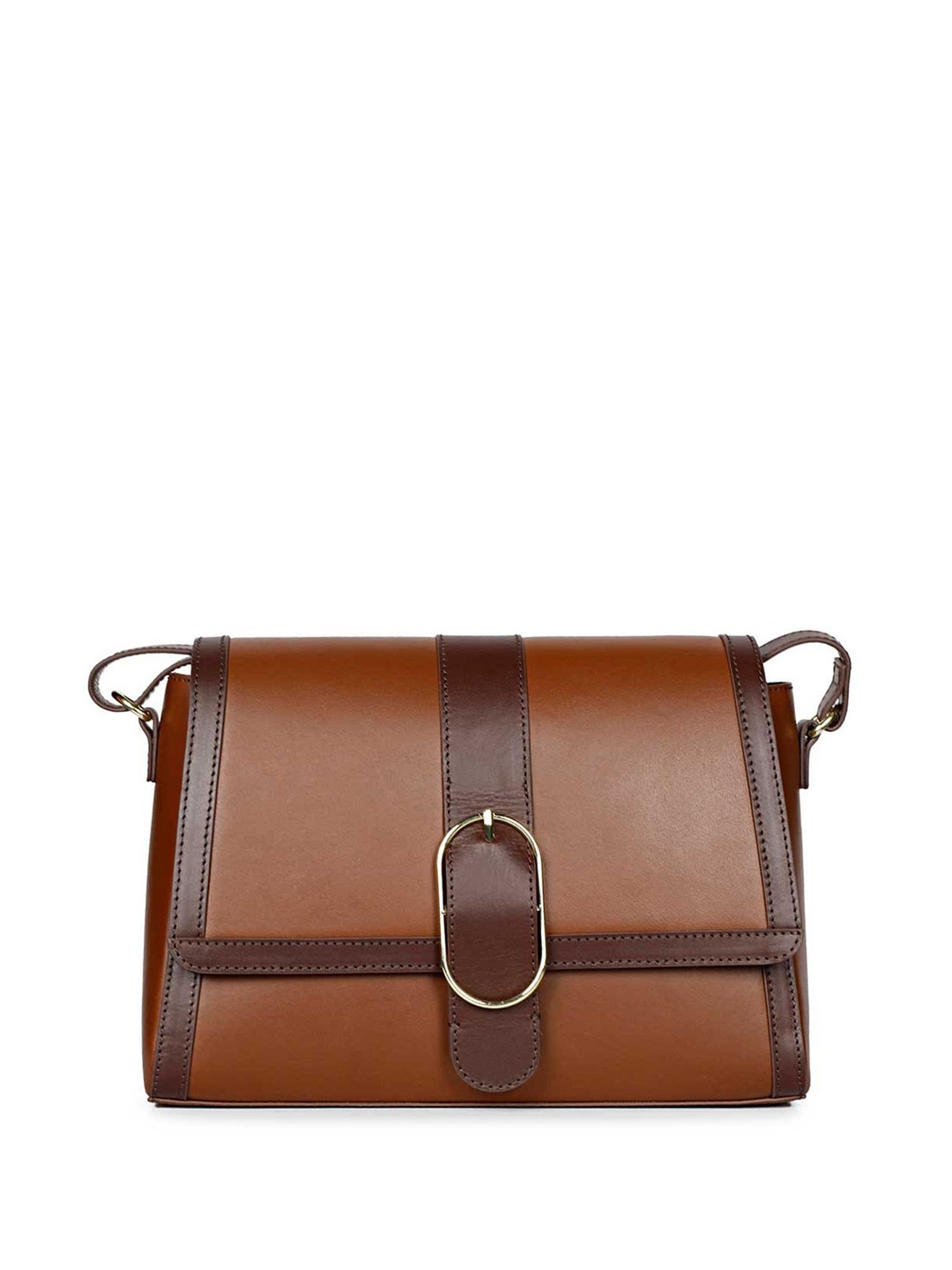 

Favore Embellished Leather Structured Sling Bag, Camel brown