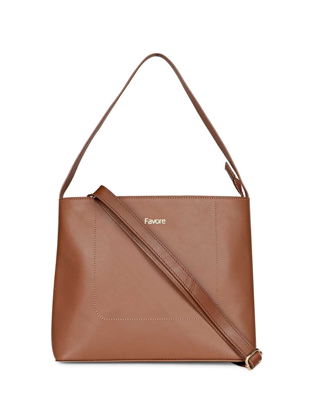

Favore Leather Oversized Structured Shoulder Bag, Tan