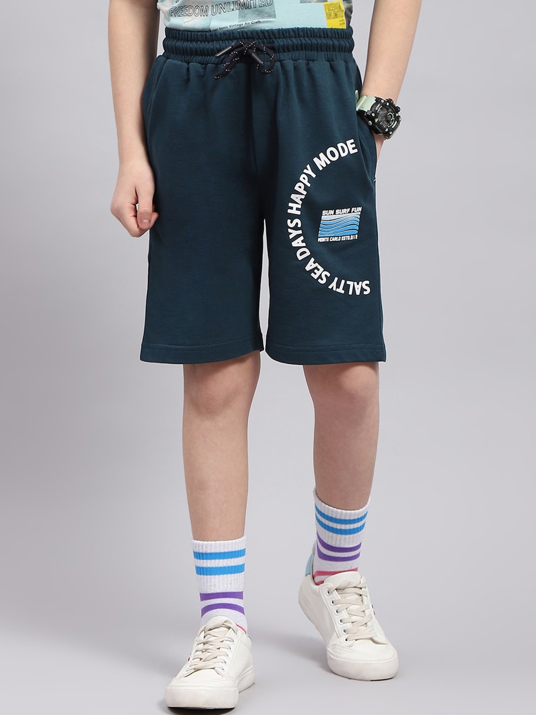 

Monte Carlo Boys Printed Mid Rise Bermuda Shorts, Teal