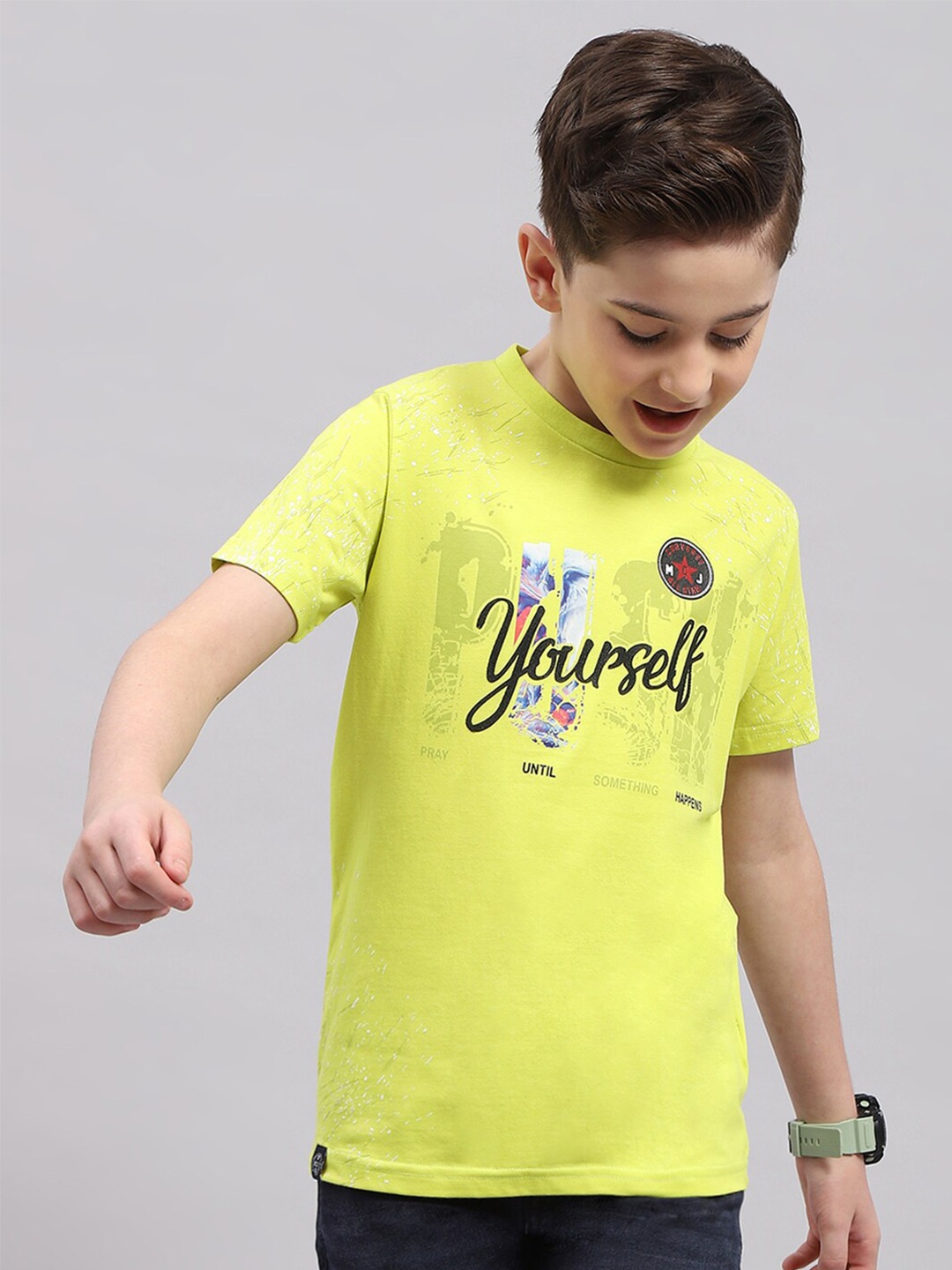 

Monte Carlo Boys Typography Printed Casual T-shirt, Lime green