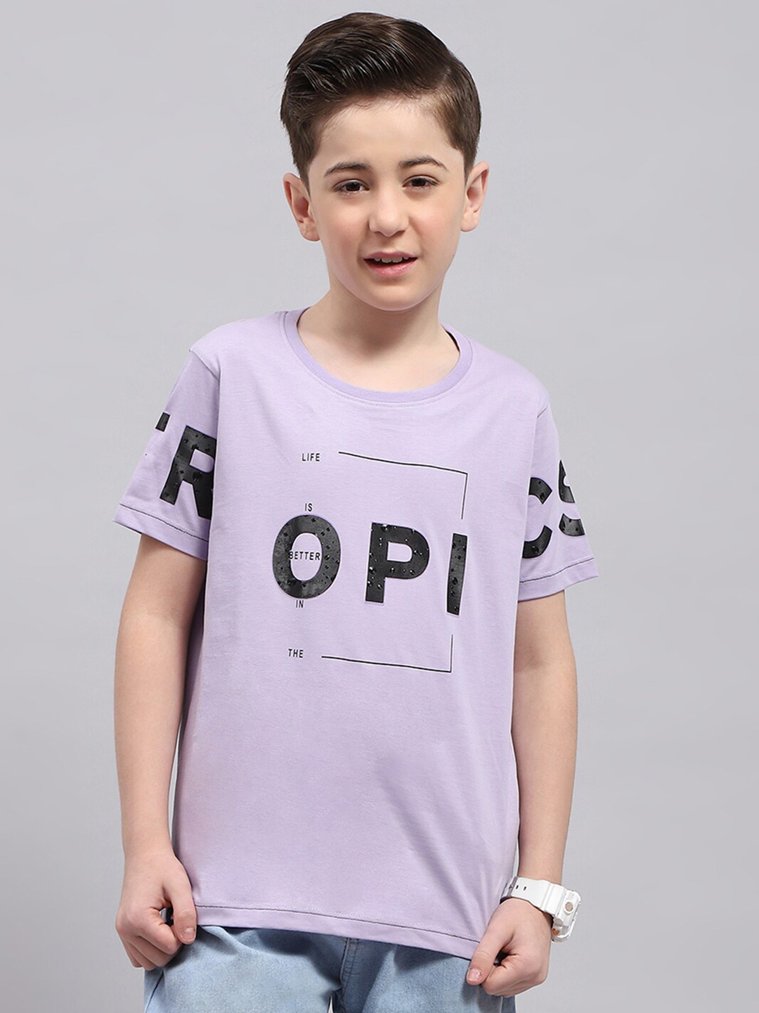 

Monte Carlo Boys Typography Printed Round Neck Cotton T-shirt, Lavender