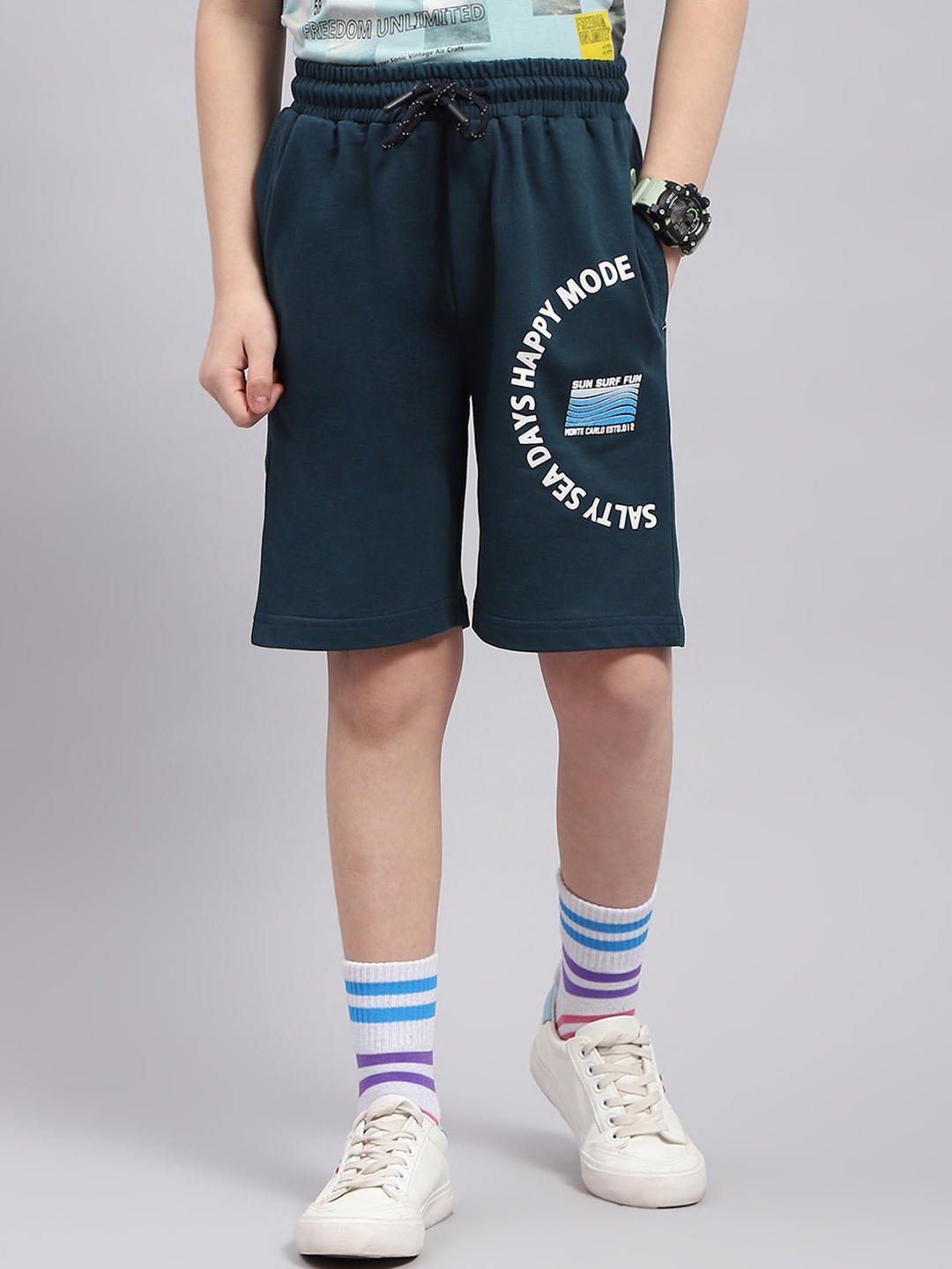 

Monte Carlo Boys Printed Mid Rise Bermuda Shorts, Teal
