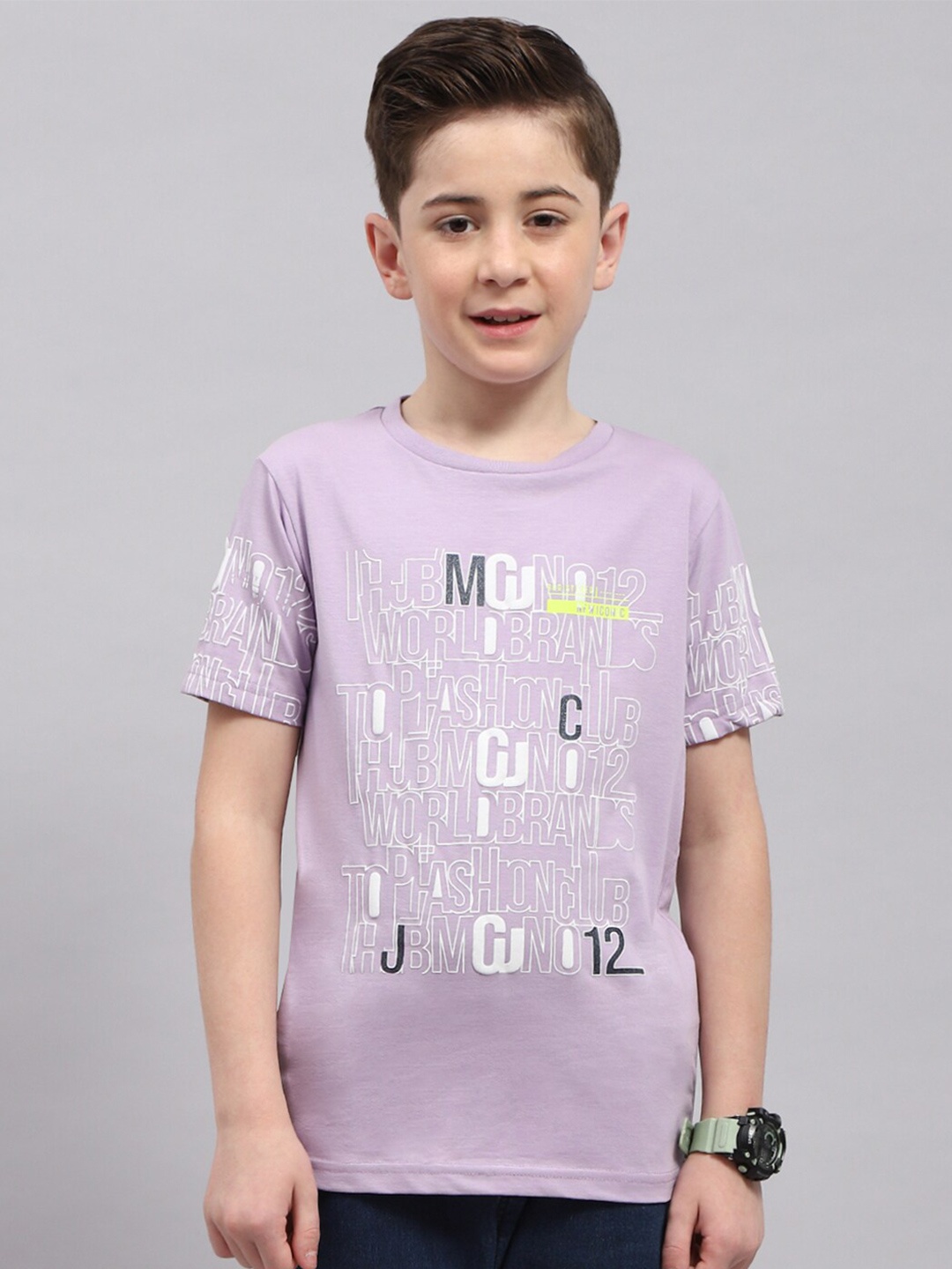 Monte Carlo Boys Typography Printed Round Neck T-shirt, Lavender