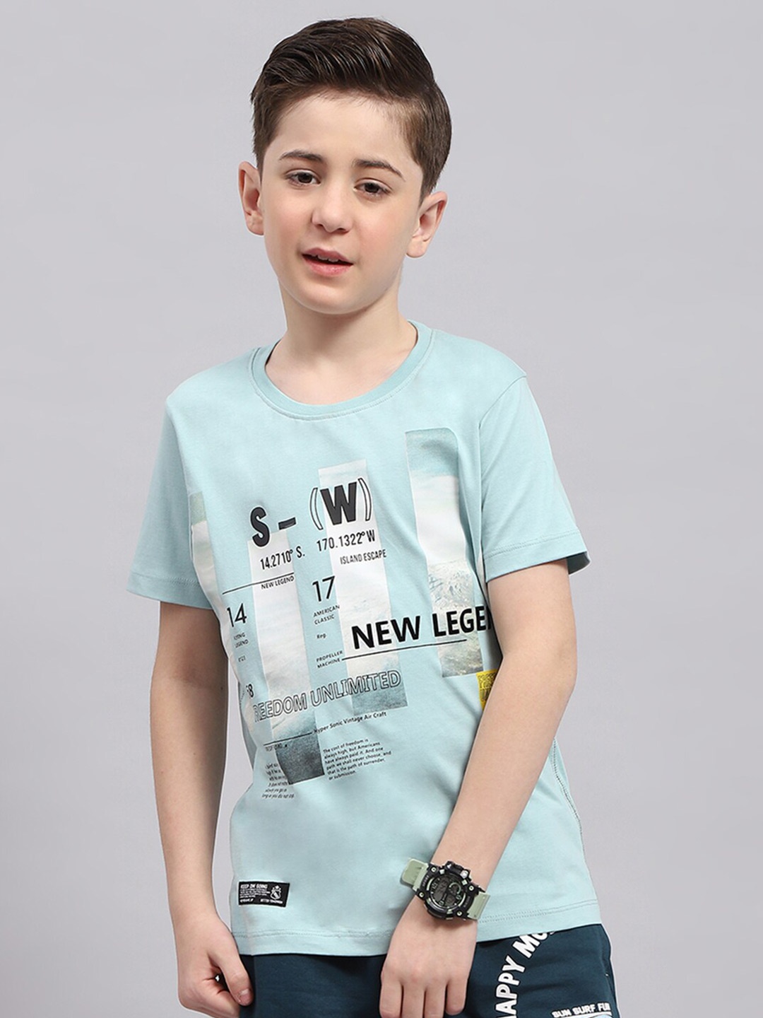

Monte Carlo Boys Typography Printed Pure Cotton T-shirt, Turquoise blue