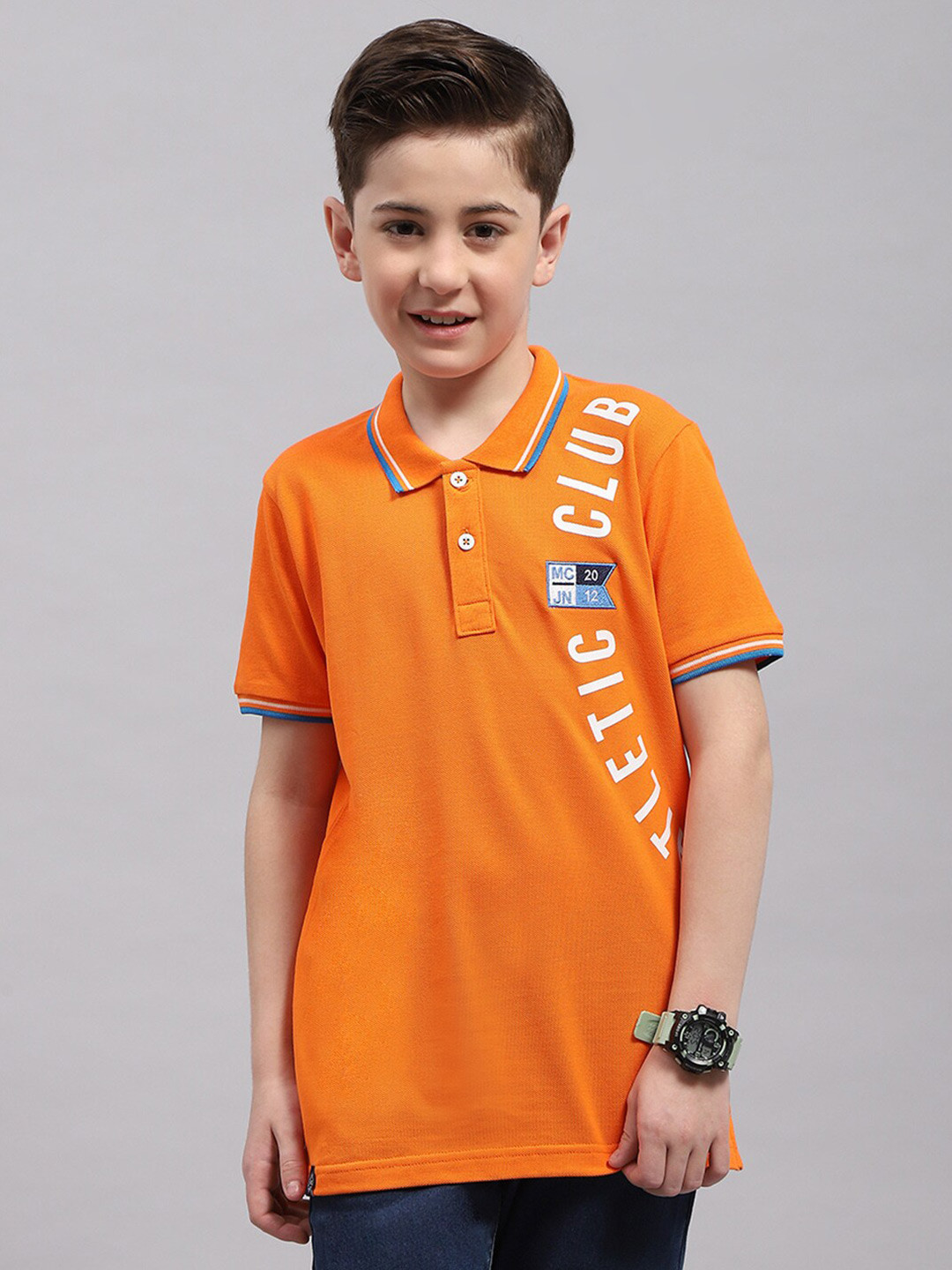 

Monte Carlo Boys Typography Printed Polo Collar Cotton T-shirt, Orange