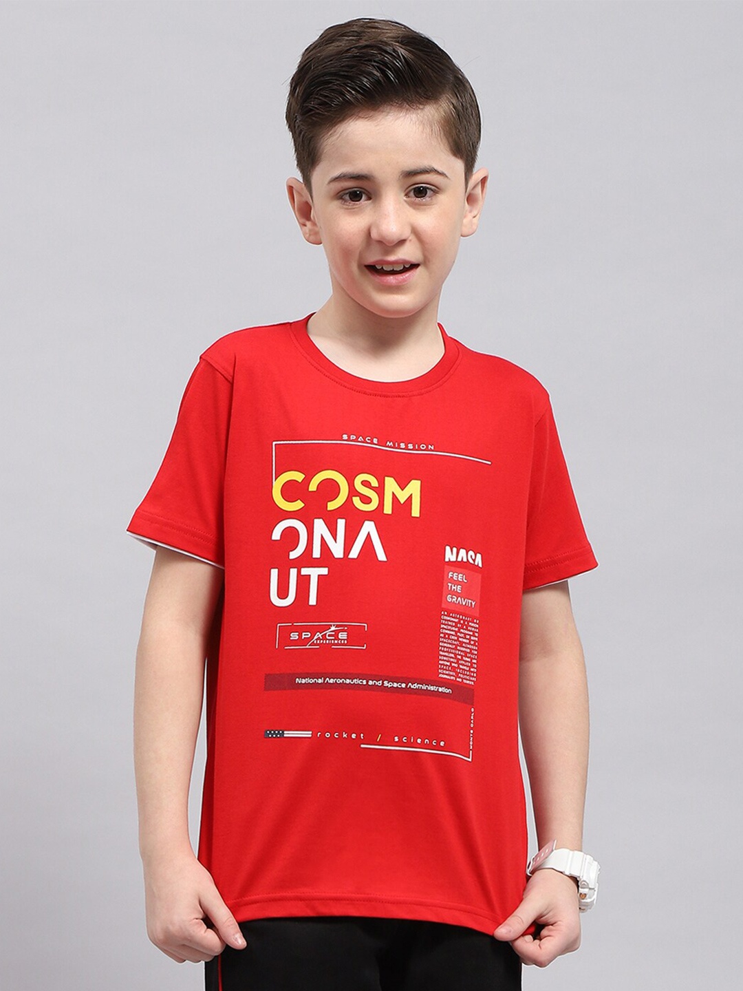 

Monte Carlo Boys Typography Printed Pure Cotton Sports T-shirt, Red