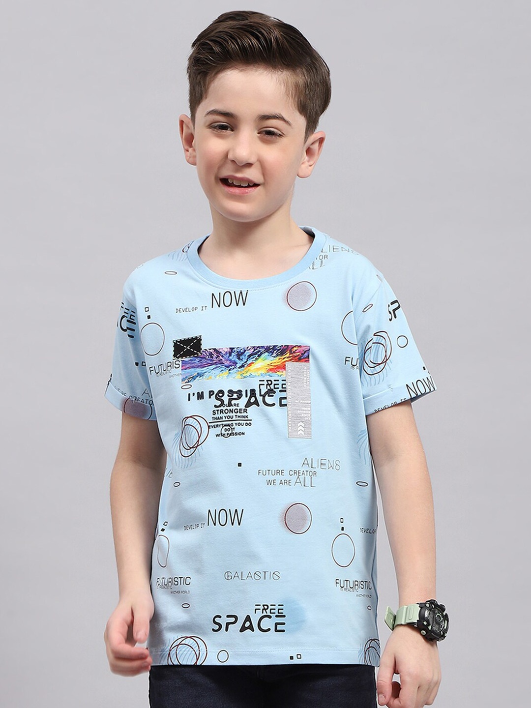 Monte Carlo Boys Typography Printed T-shirt, Blue
