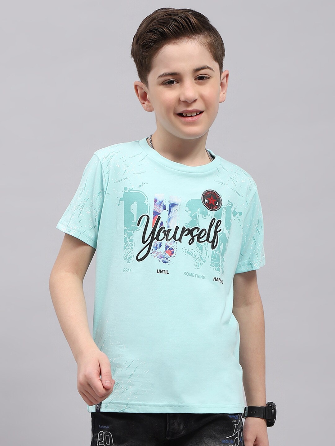 Monte Carlo Boys Typography Printed Casual T-shirt, Blue